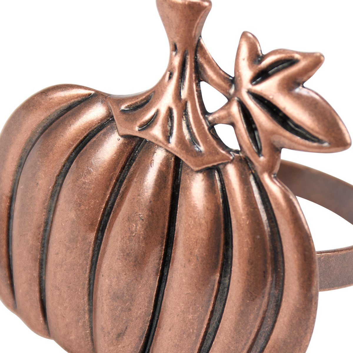 Rustic Bronze Sculpted Pumpkin Metal Napkin Ring for Fall Harvest Table Decor