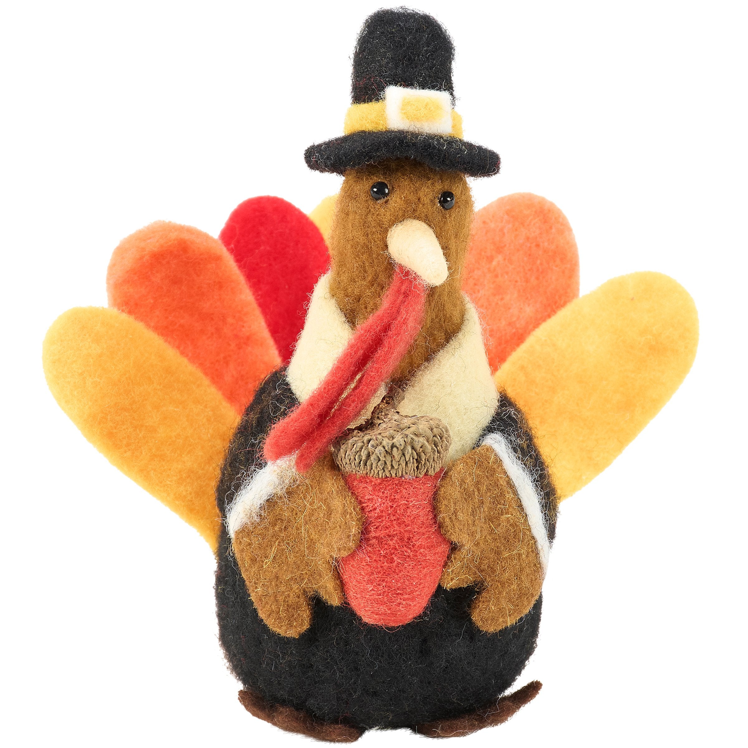 Charming Pilgrim Turkey Critter Felt Fall Harvest Decor Figure - Handmade Details