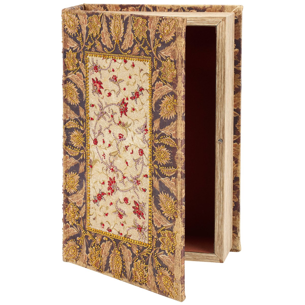 Ornate Floral Embellished Book Box for Keepsakes - Velvet Lined Decorative Storage