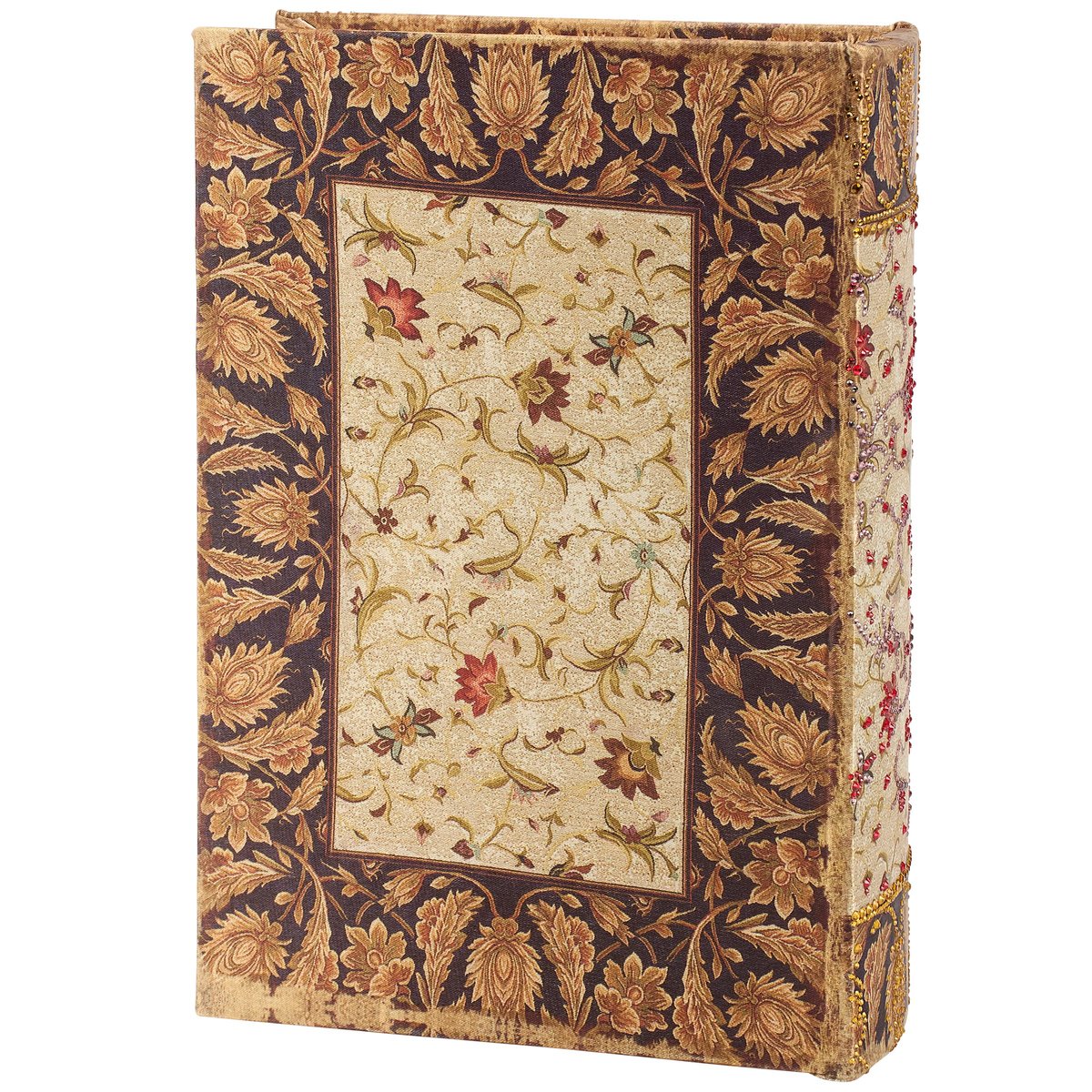 Ornate Floral Embellished Book Box for Keepsakes - Velvet Lined Decorative Storage