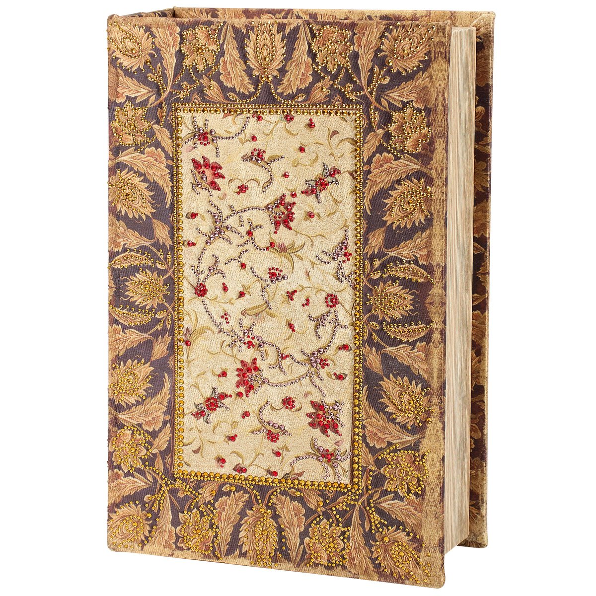 Ornate Floral Embellished Book Box for Keepsakes - Velvet Lined Decorative Storage