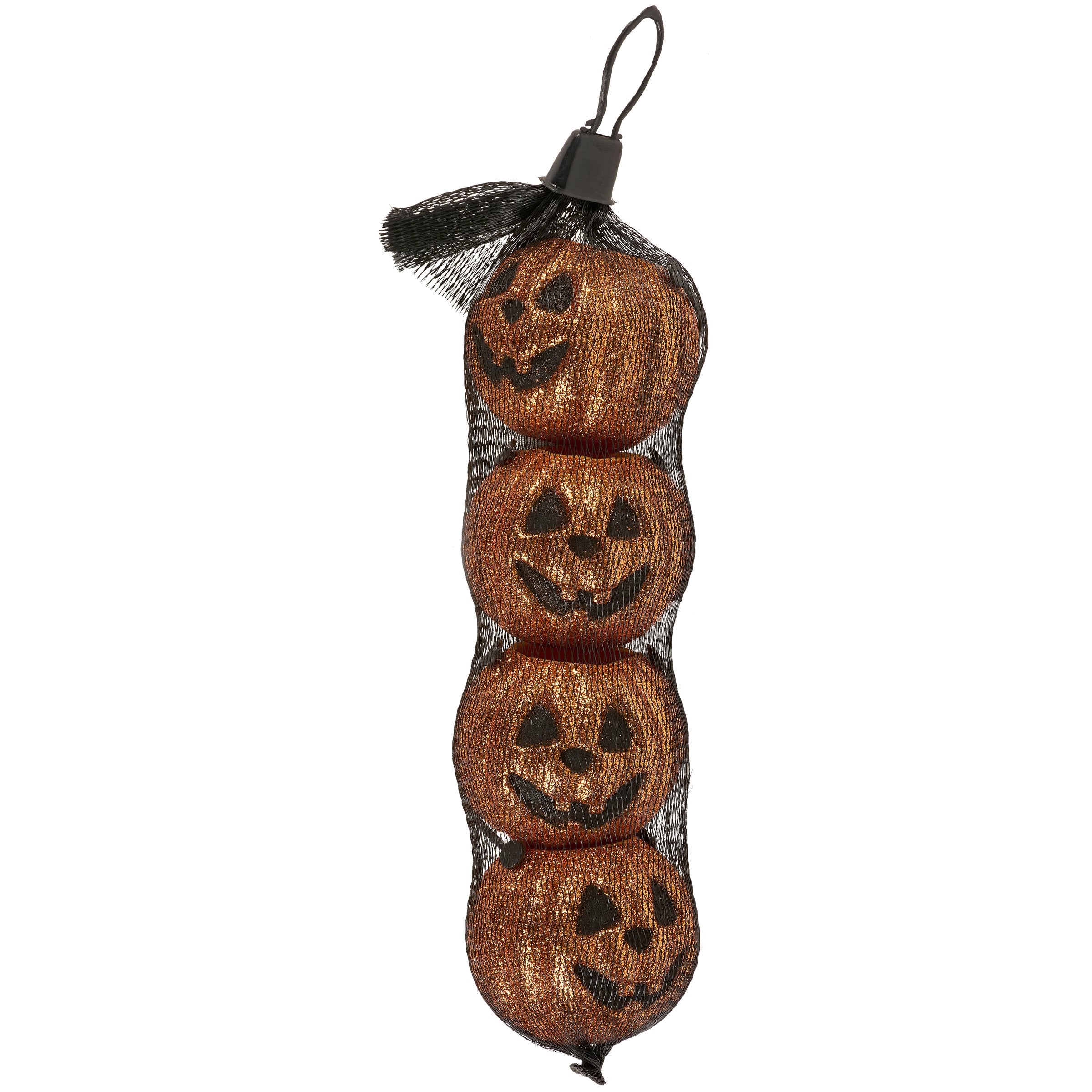 Sparkling Jack O'Lantern Pumpkin Set, Glitter Halloween Decorations, 4-Piece Retro Accents