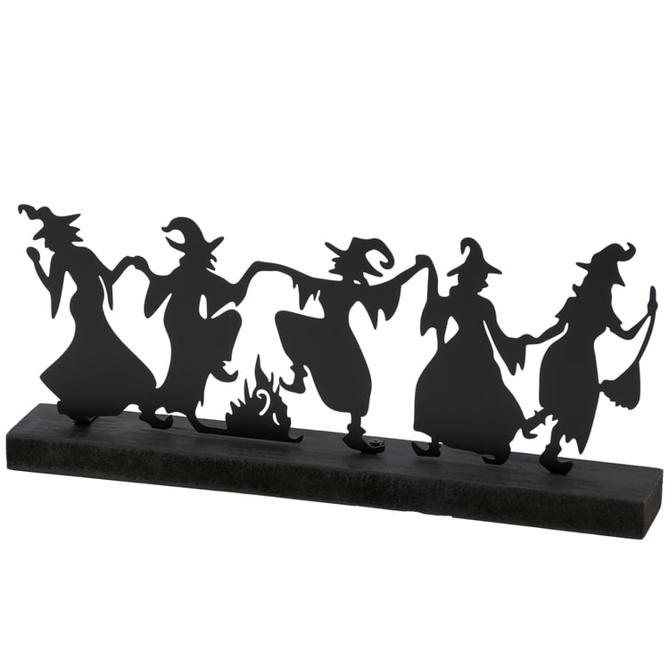 Spooky Dancing Witches Halloween Sitter Decoration - Metal & Wood Tabletop Accent