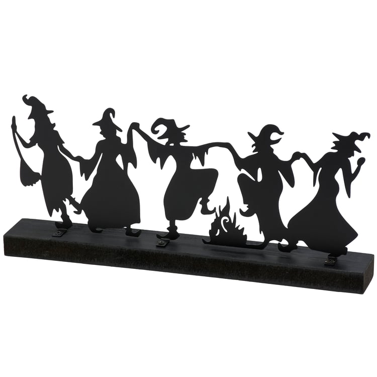 Spooky Dancing Witches Halloween Sitter Decoration - Metal & Wood Tabletop Accent
