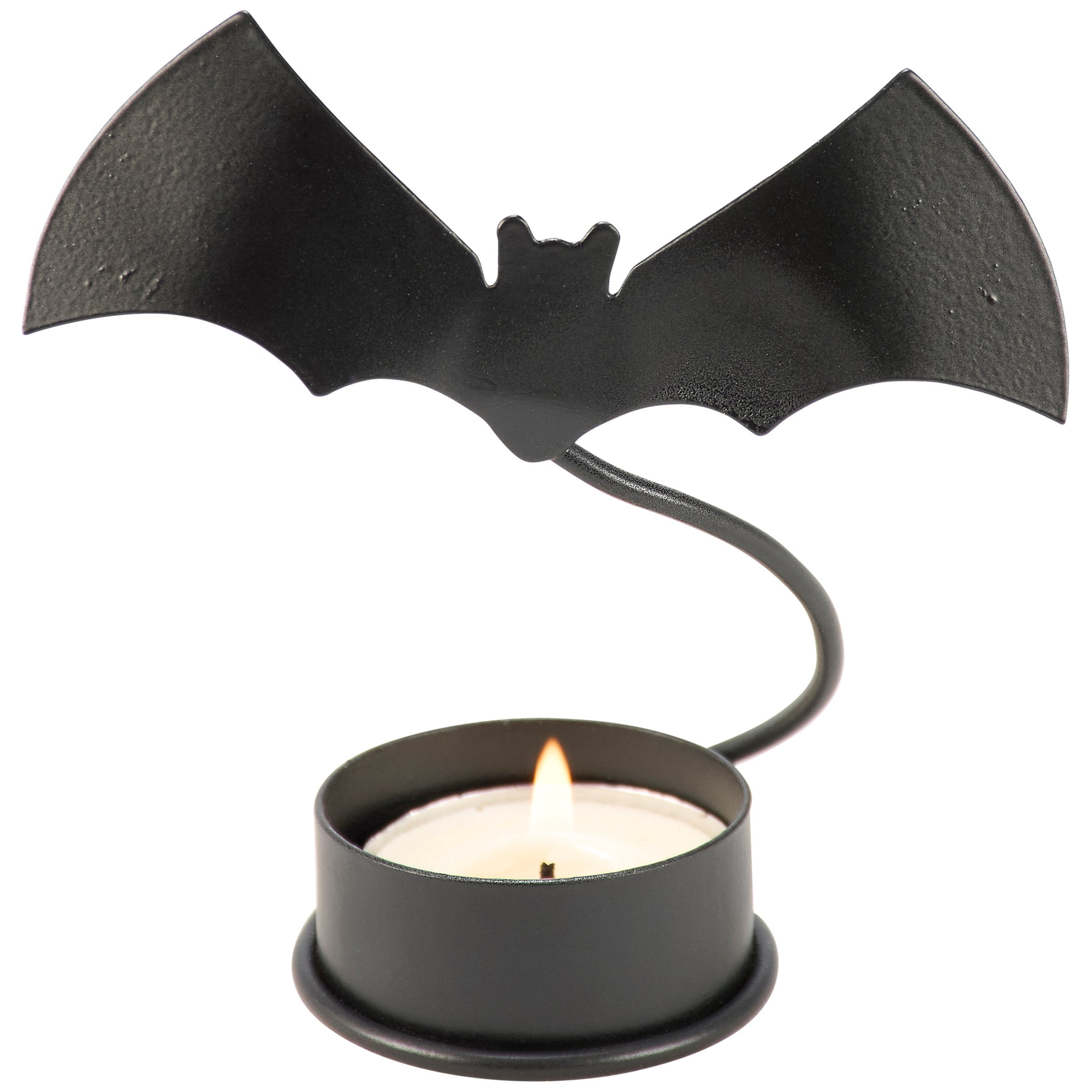 Spooky Flying Bat Metal Tealight Candle Holder - Rustic Halloween Decor Accent