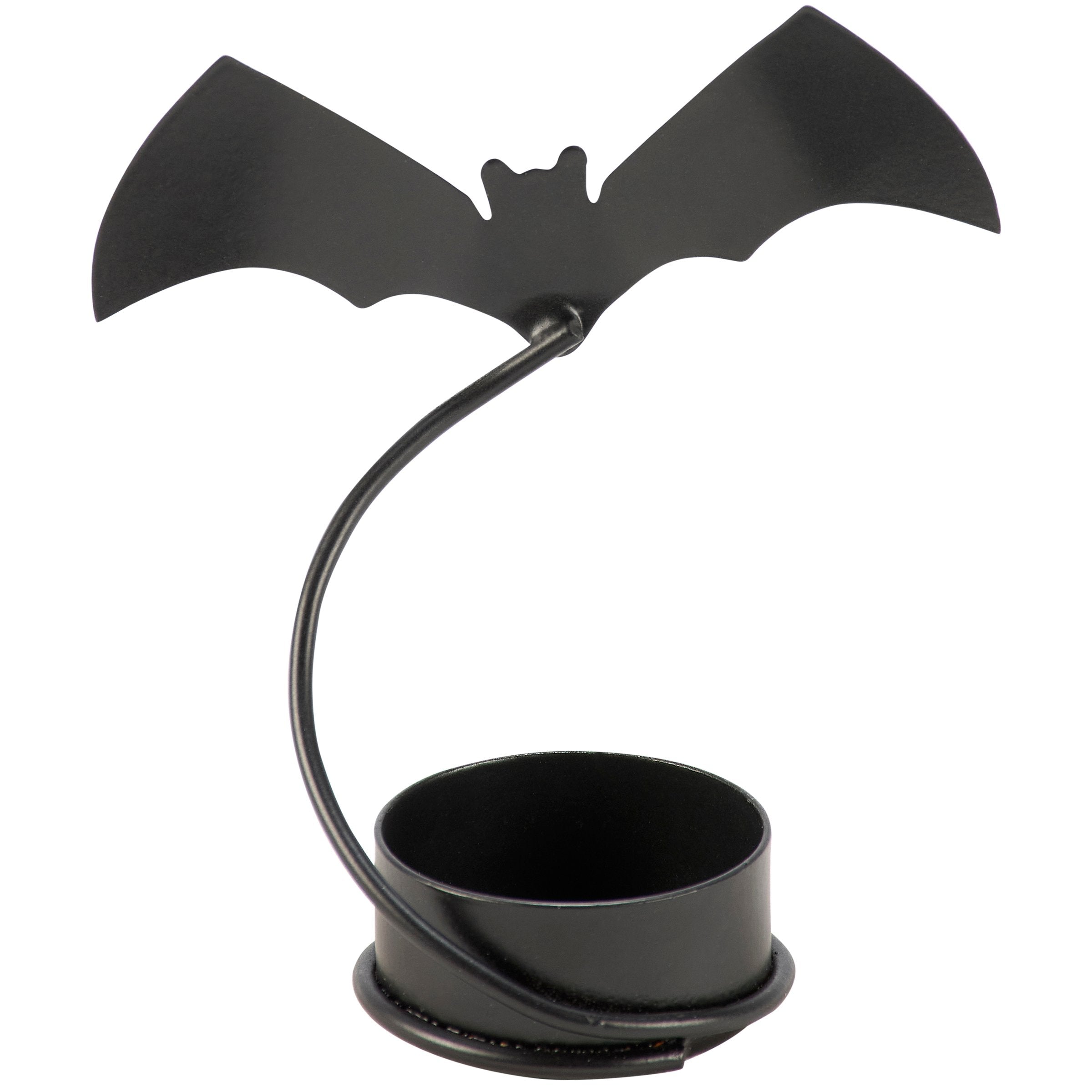 Spooky Flying Bat Metal Tealight Candle Holder - Rustic Halloween Decor Accent