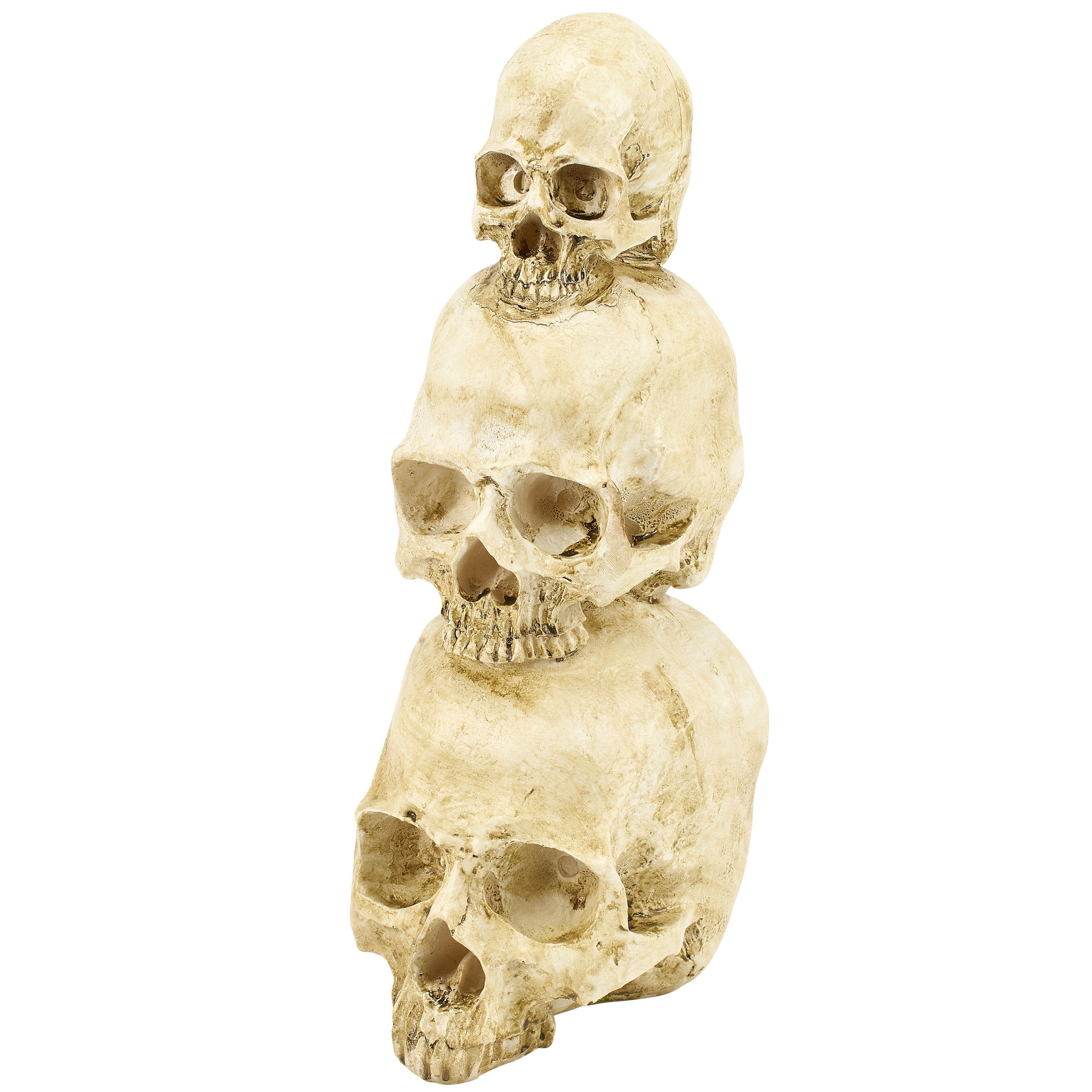 Spooky Stacked Skulls Figurine, Distressed Aged Resin Halloween Home Accent Decor