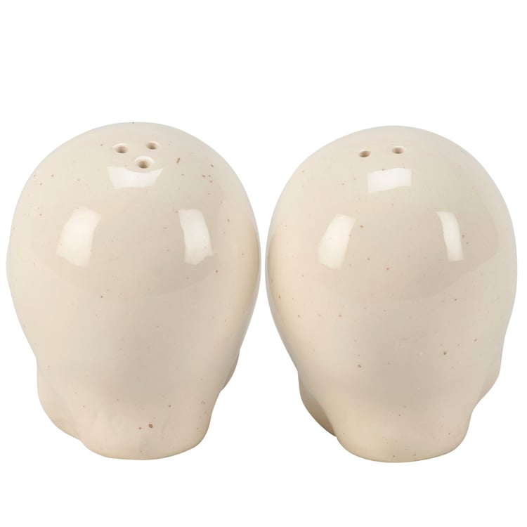 Spooky Skull Salt & Pepper Shaker Set - Cream Glaze Ceramic Halloween Decor