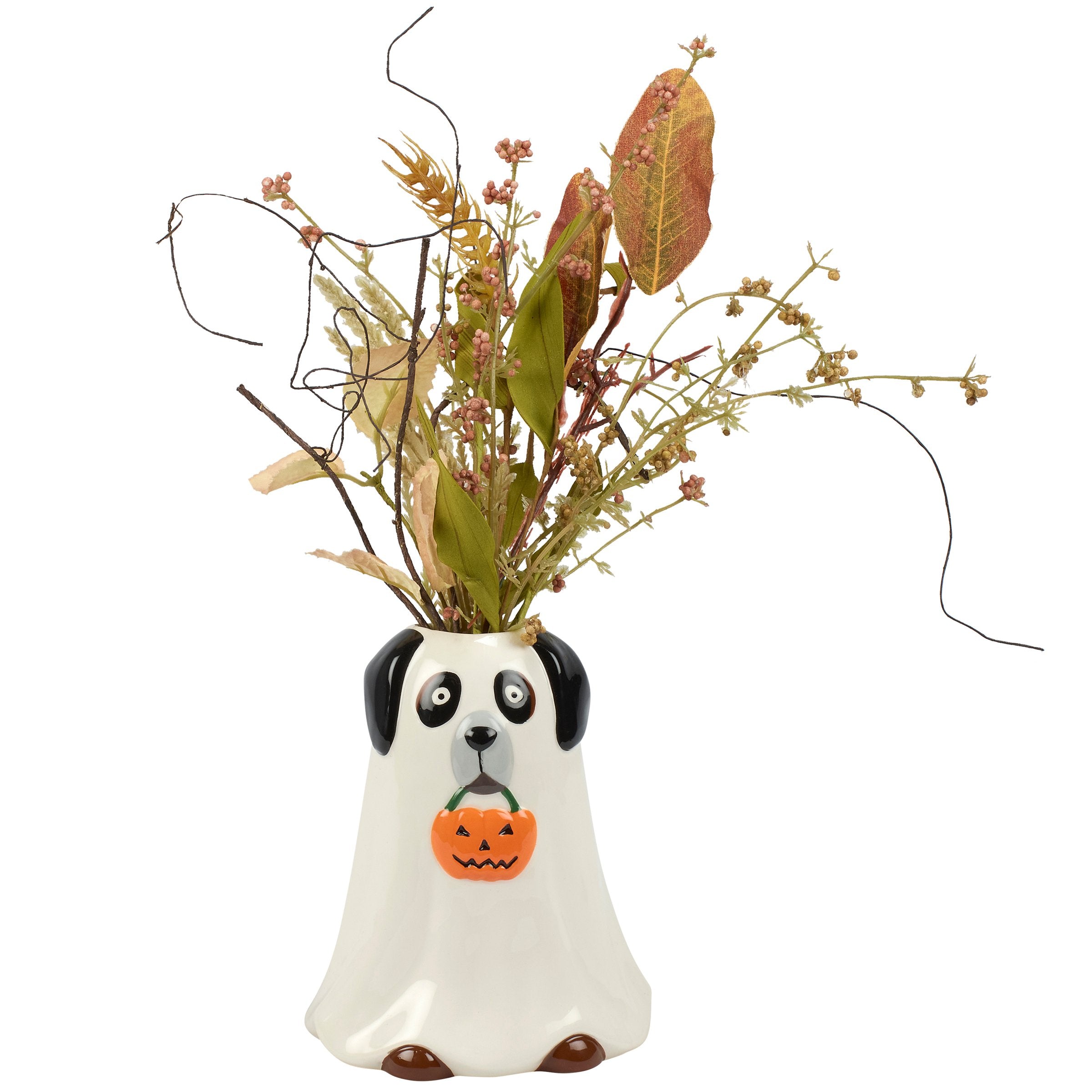 Spooky Ghost Dog Ceramic Vase Halloween Decor Treat Bucket Figurine