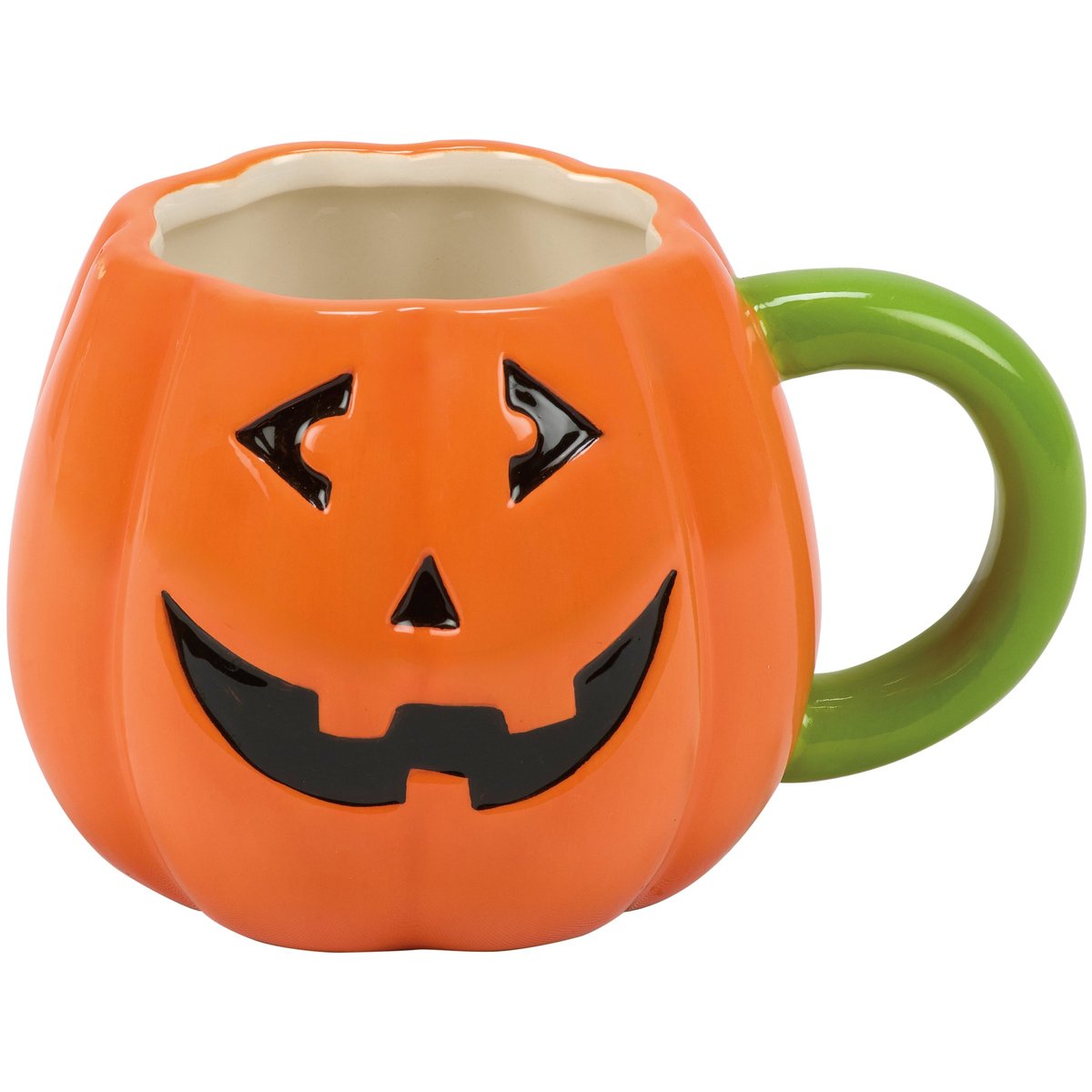 Fun Sculpted Ceramic Jack O'Lantern Halloween Mug with Stem Handle 16 oz