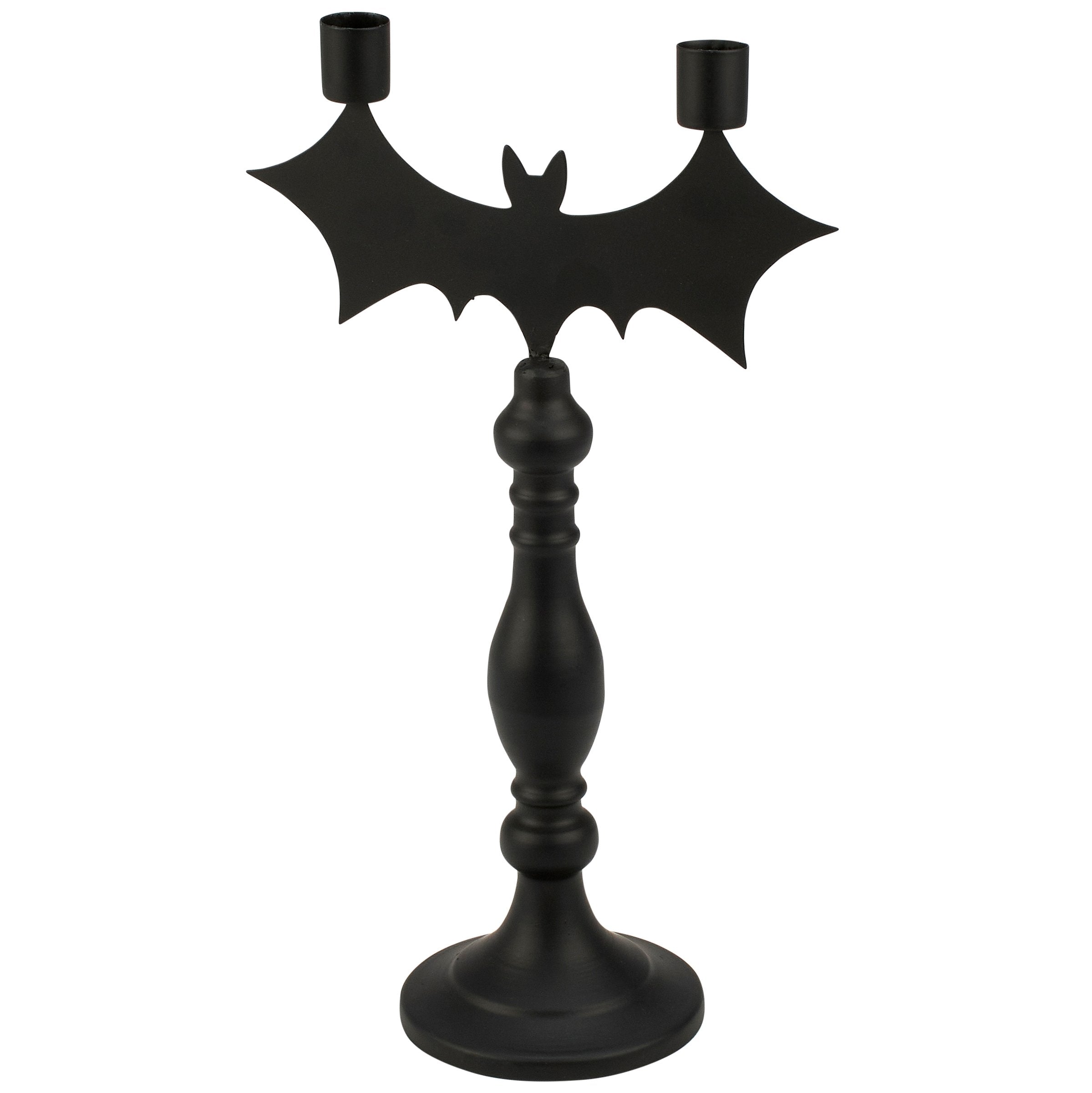 Spooky Matte Black Metal Bat Taper Candle Holder for Halloween Decor