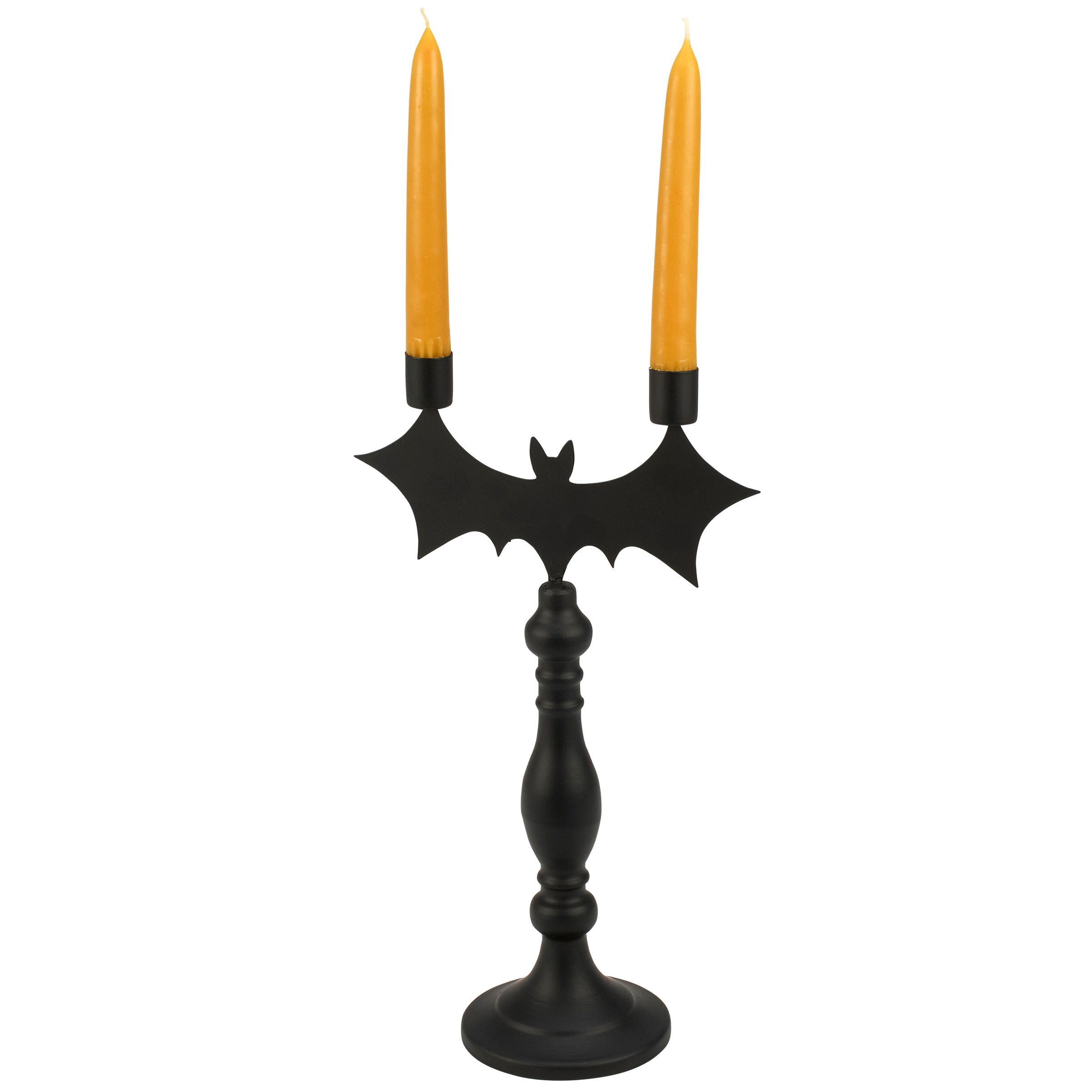 Spooky Matte Black Metal Bat Taper Candle Holder for Halloween Decor