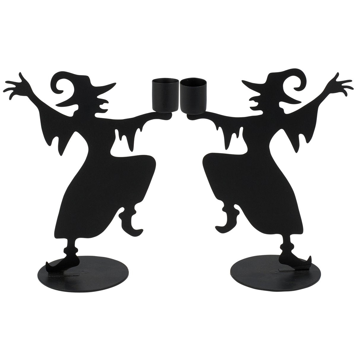 Spooky Dancing Witches Metal Taper Candle Holder Set Halloween Tabletop Decor