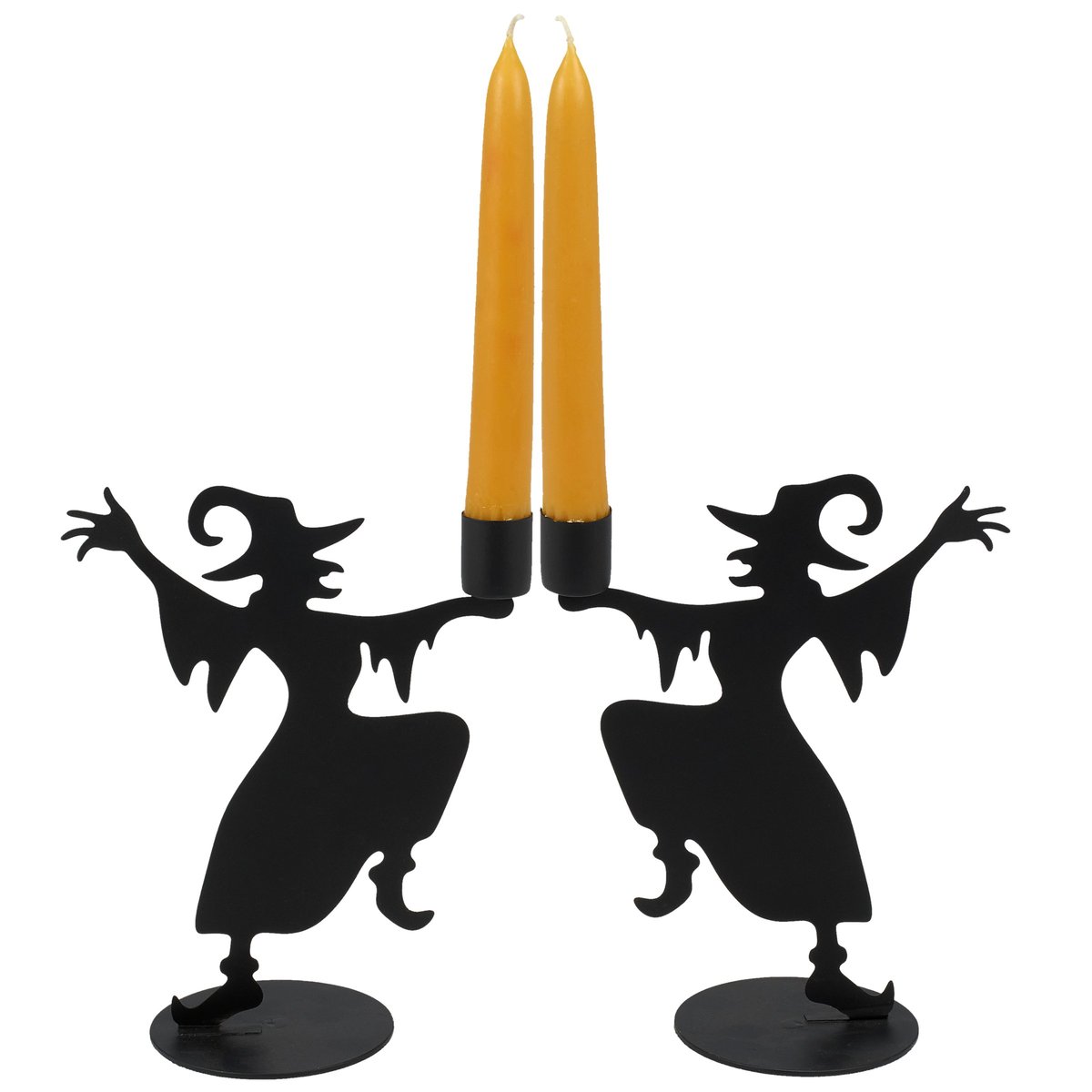 Spooky Dancing Witches Metal Taper Candle Holder Set Halloween Tabletop Decor