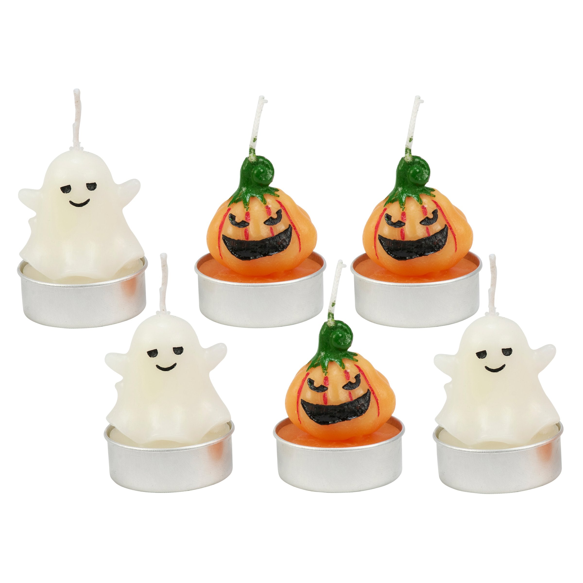 Playful Halloween Ghost & Jack O'Lantern Tealight Candle Set - 6 Pack
