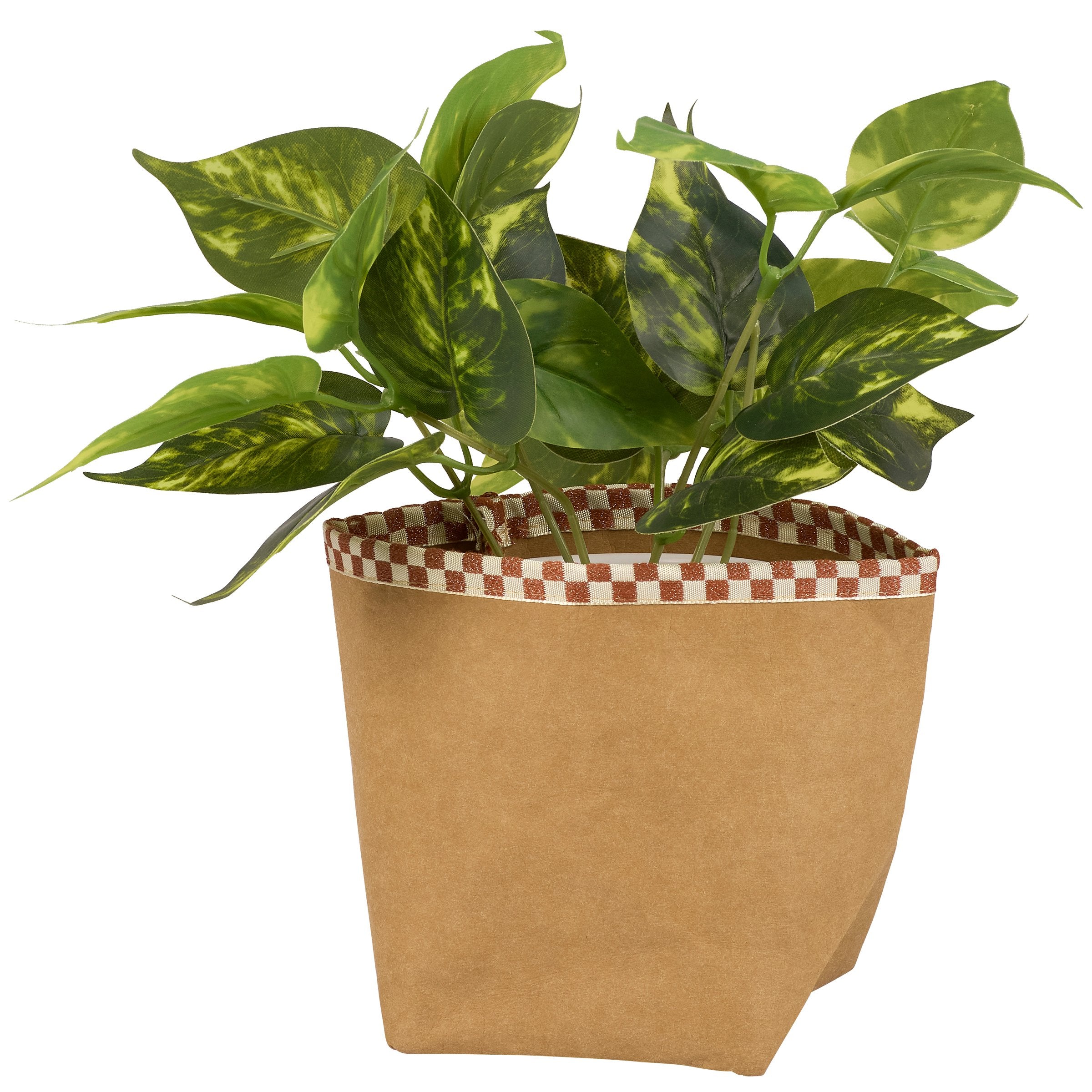 Charming Western Paper Bag Plant Cover with Rustic Check Fabric Trim