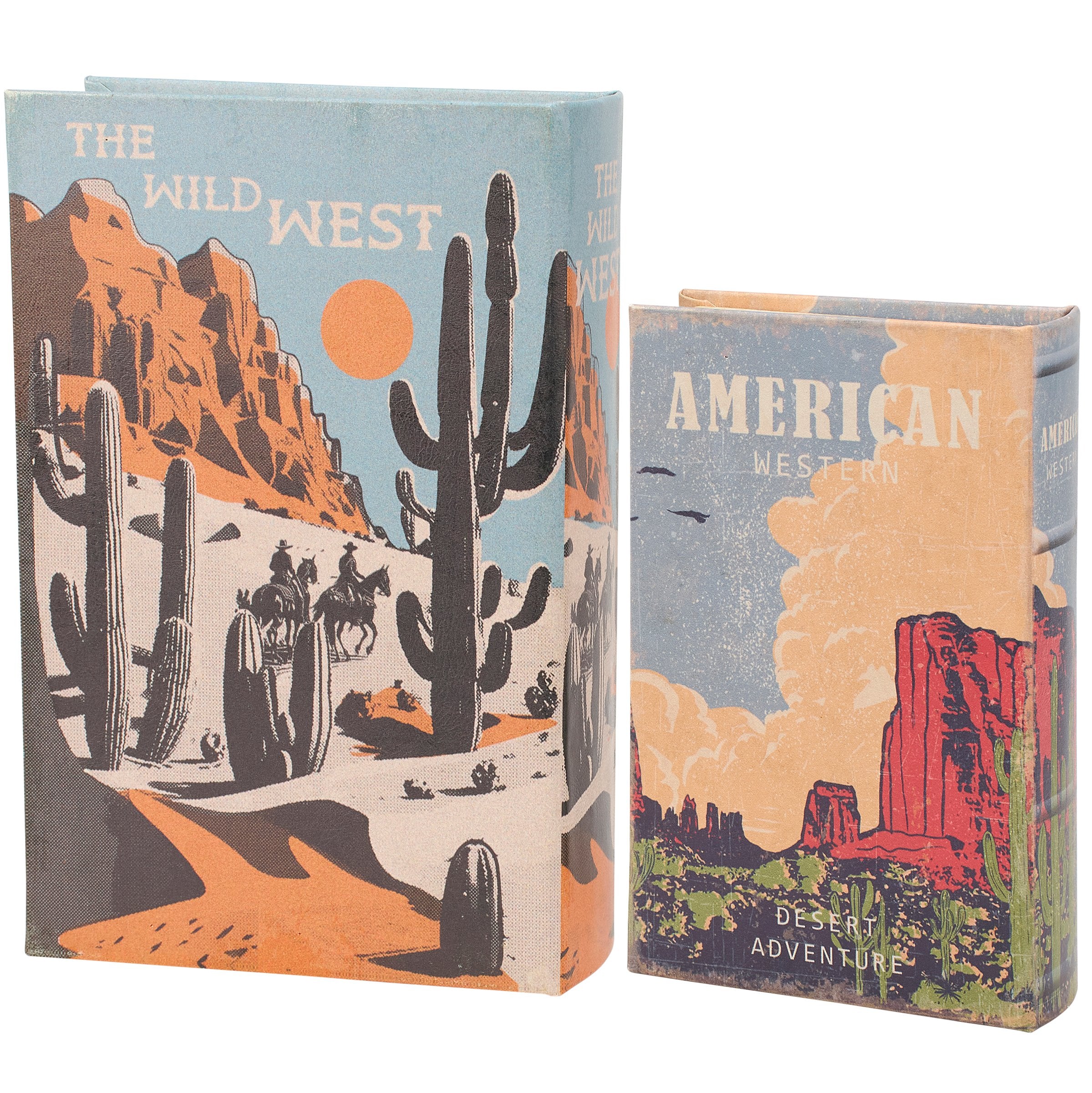 Rustic American West Faux Leather Decorative Book Box Set for Home Decor