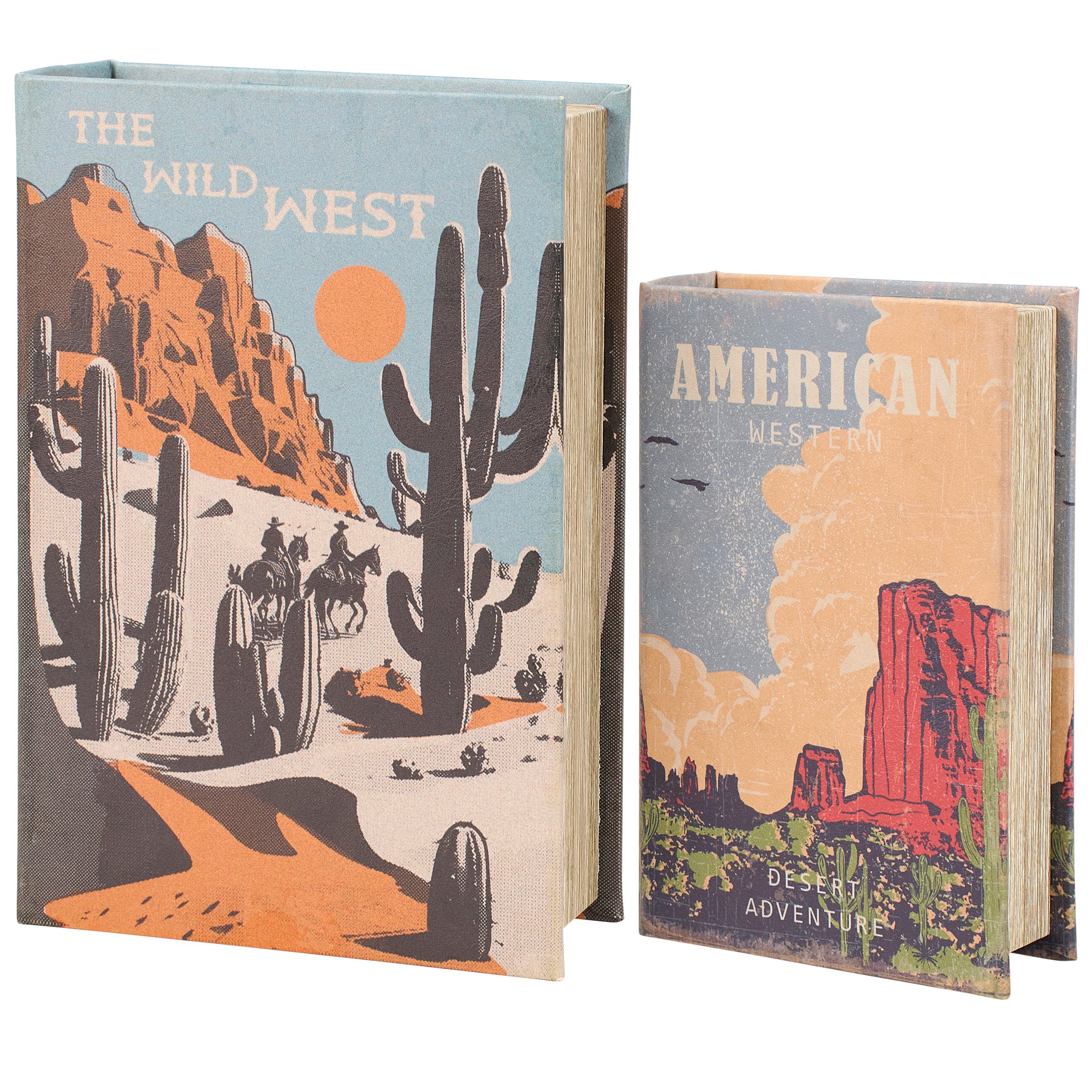 Rustic American West Faux Leather Decorative Book Box Set for Home Decor