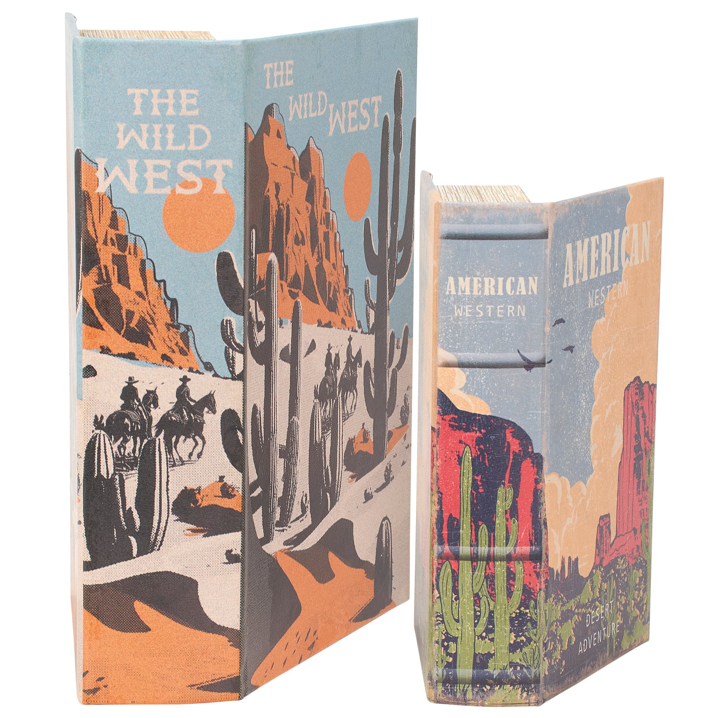 Rustic American West Faux Leather Decorative Book Box Set for Home Decor