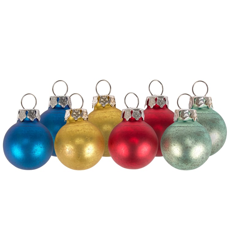 Vibrant Glass Multi-Color Christmas Ball Ornaments Set with Distressed Details