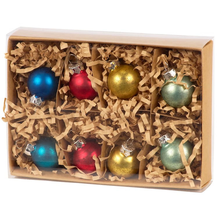 Vibrant Glass Multi-Color Christmas Ball Ornaments Set with Distressed Details