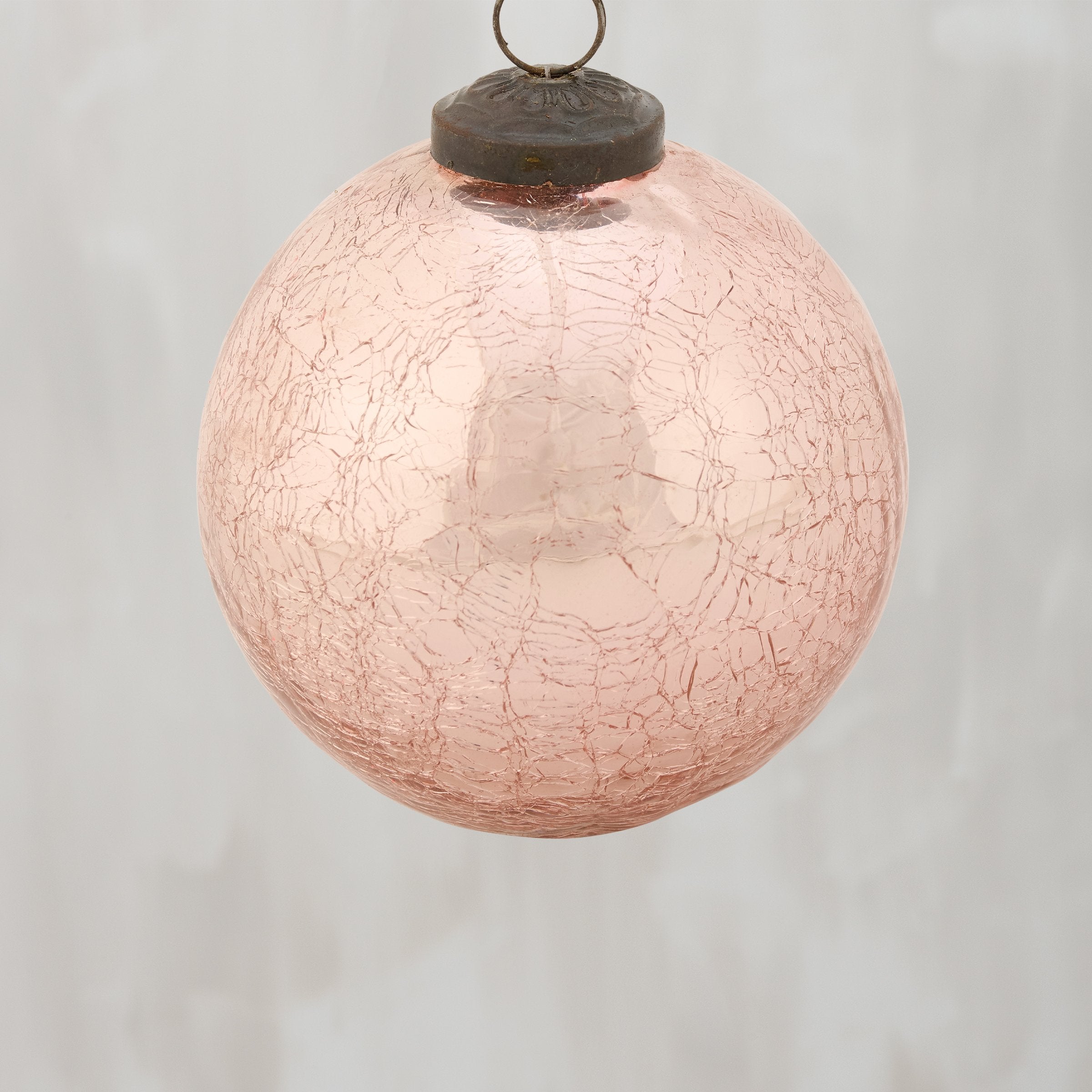 Large Vintage Pink Glass Christmas Ball Ornament with Distressed Retro Finish