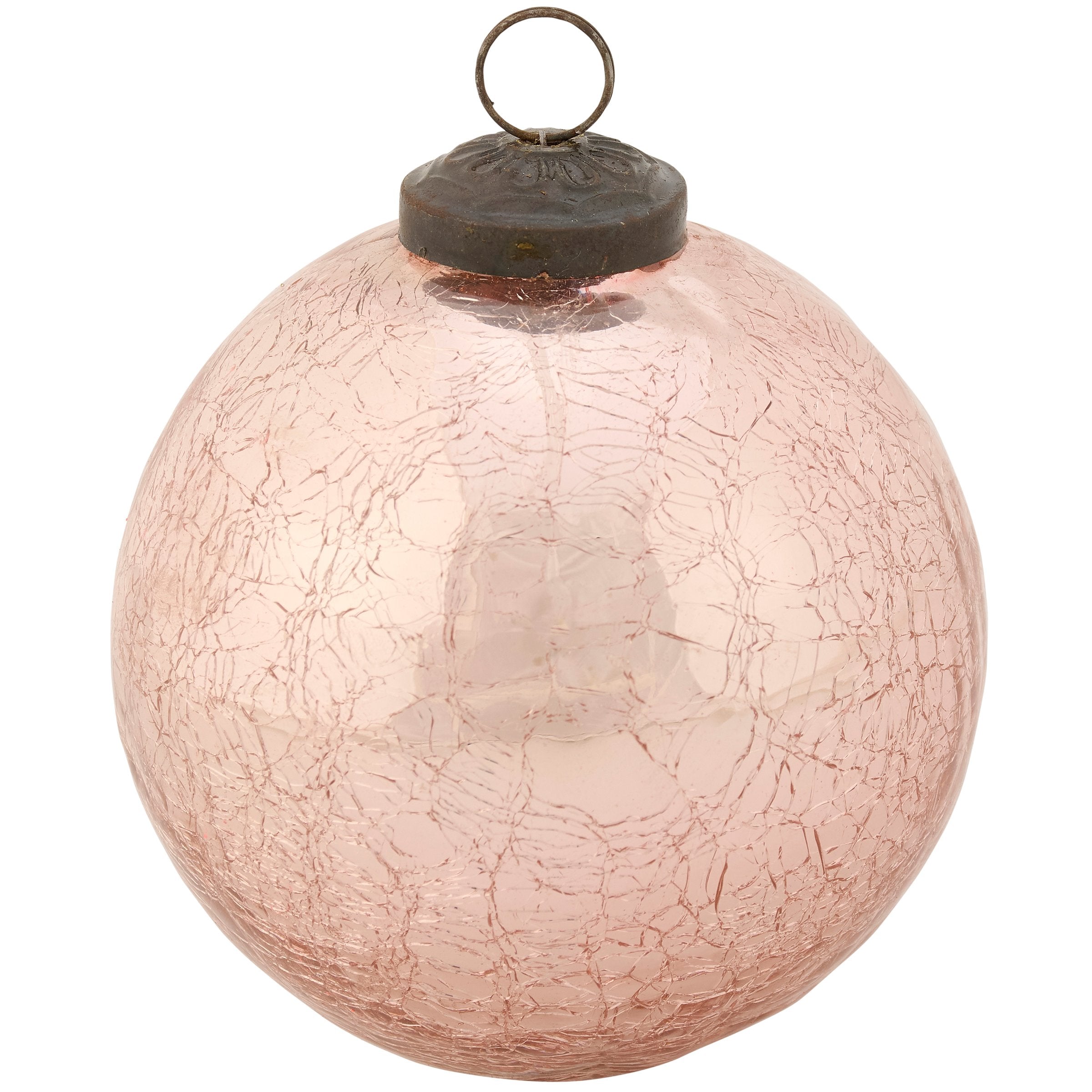 Large Vintage Pink Glass Christmas Ball Ornament with Distressed Retro Finish