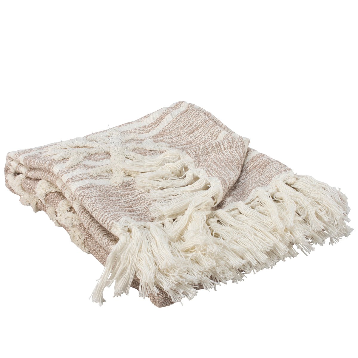 Cozy Cream Snowflake Cotton Christmas Throw Blanket with Tassels, Machine Washable