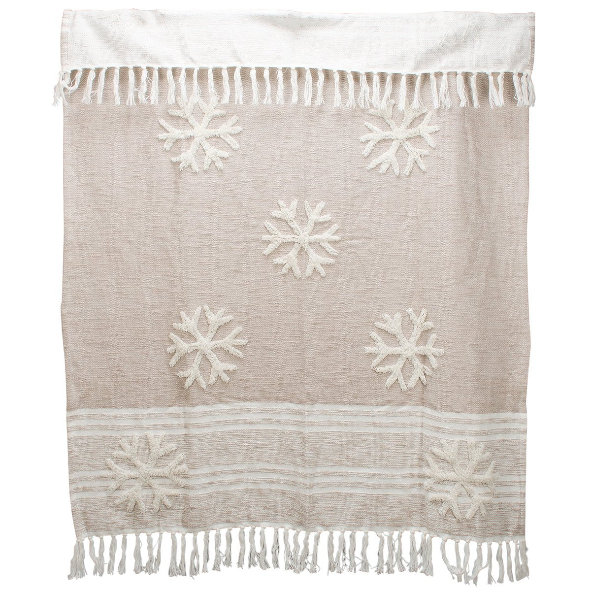Cozy Cream Snowflake Cotton Christmas Throw Blanket with Tassels, Machine Washable