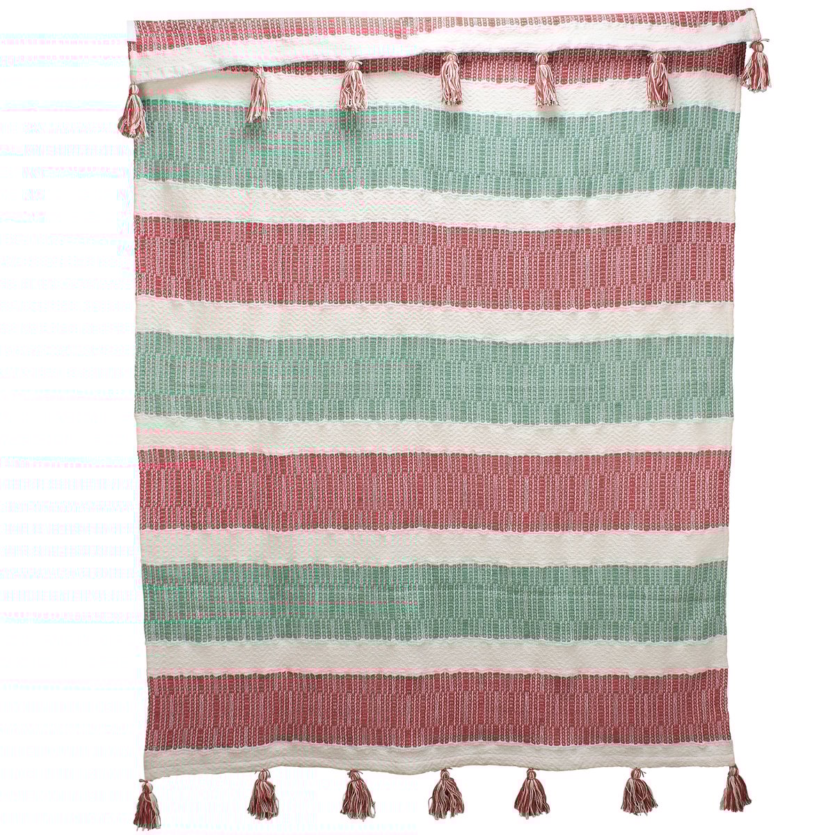 Cozy Red Green Stripe Cotton Holiday Throw Blanket with Tassels for Festive Decor