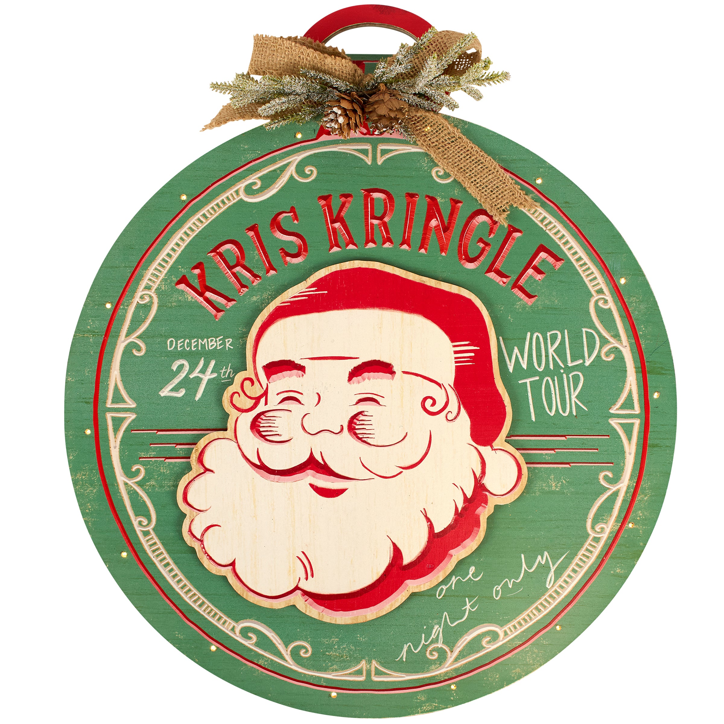 Festive Kris Kringle Lighted Christmas Wall Decor Ornament with Retro Santa Design