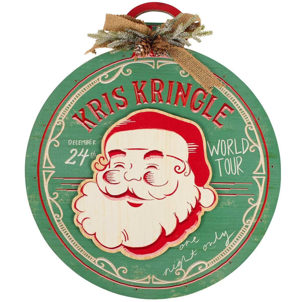 Festive Kris Kringle Lighted Christmas Wall Decor Ornament with Retro Santa Design