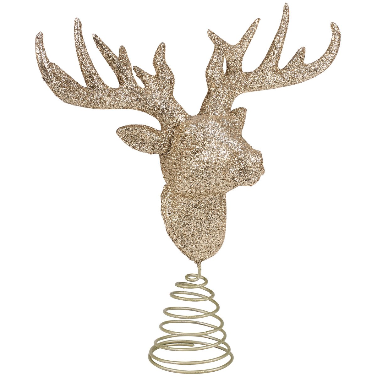 Sparkling Reindeer Head Christmas Tree Topper - Gold Glitter Rustic Festive Decor