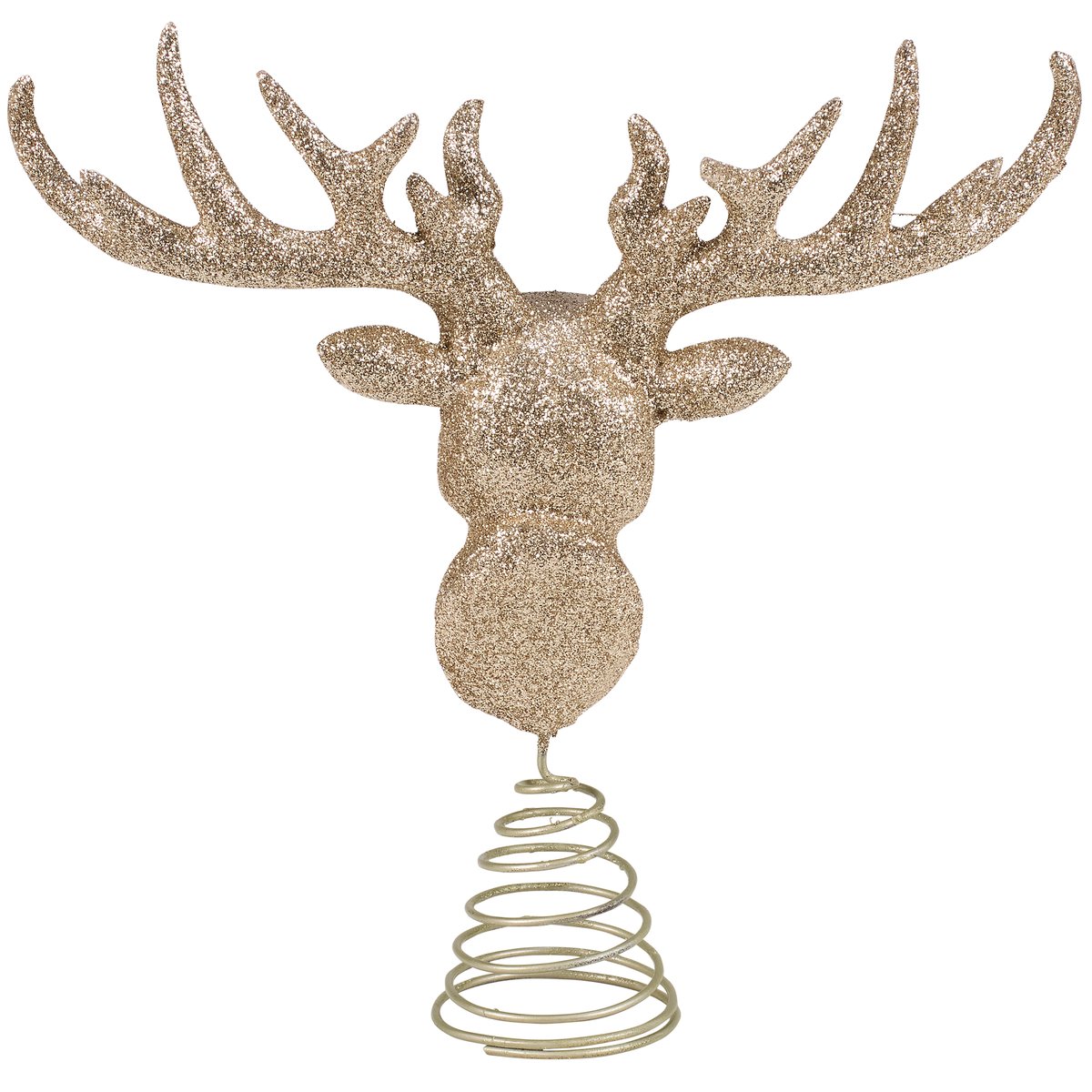 Sparkling Reindeer Head Christmas Tree Topper - Gold Glitter Rustic Festive Decor