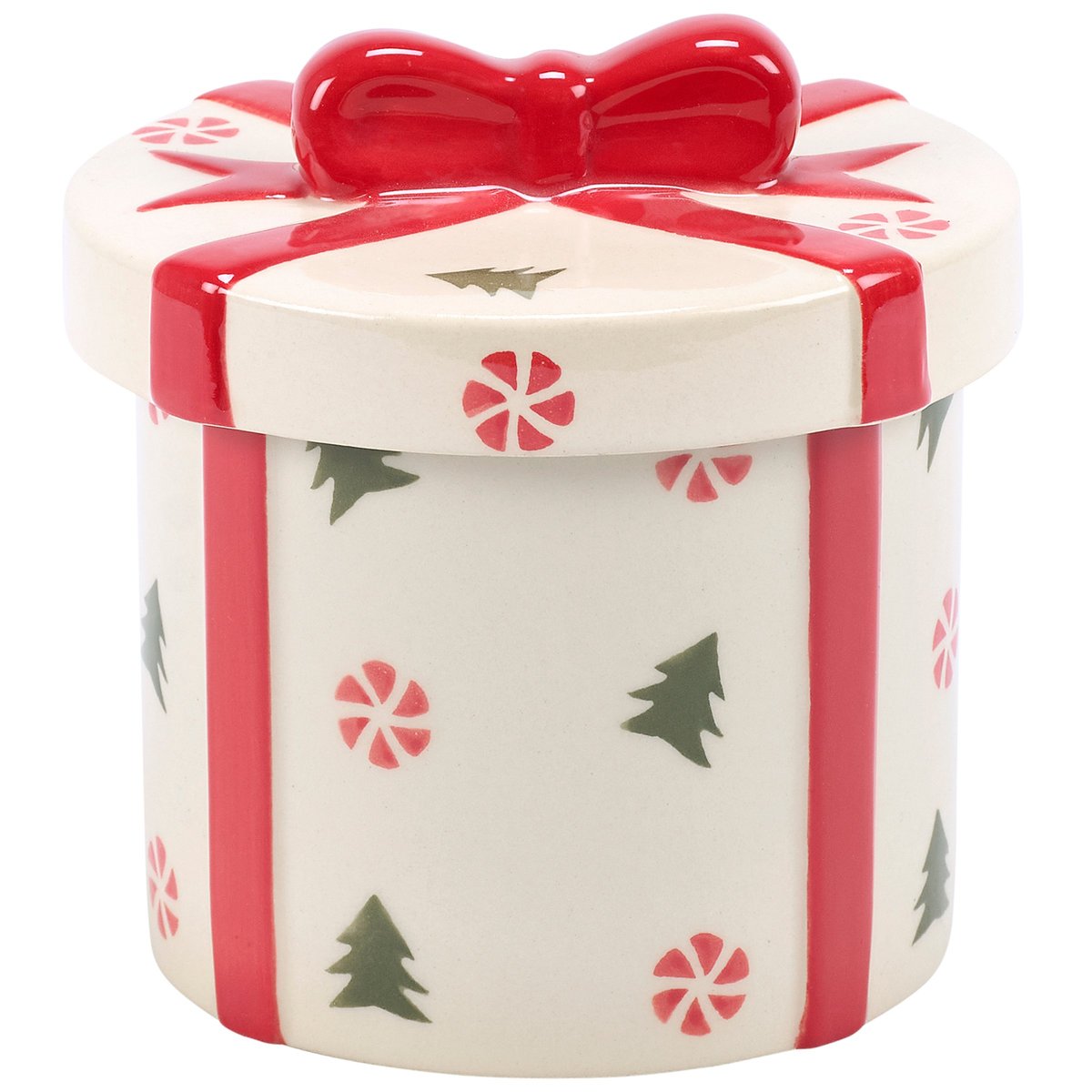 Delightful Christmas Present Ceramic Treat Jar with Festive Sculpted Bow Lid