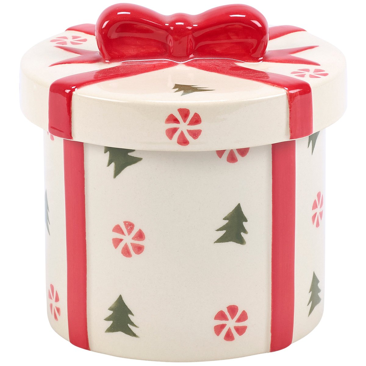Delightful Christmas Present Ceramic Treat Jar with Festive Sculpted Bow Lid