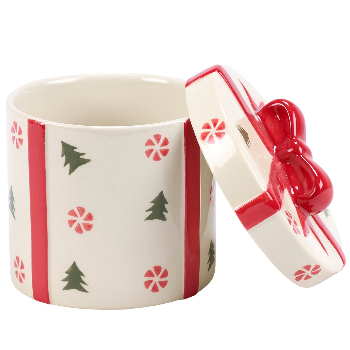 Delightful Christmas Present Ceramic Treat Jar with Festive Sculpted Bow Lid