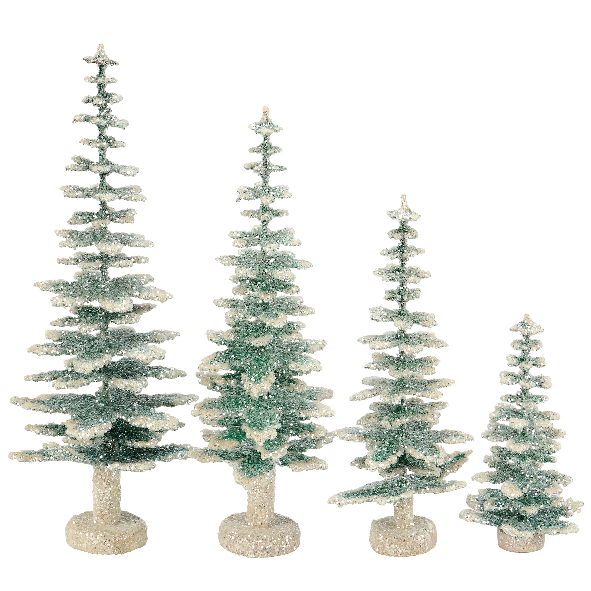 Shimmering Glitter Evergreen Tree Set - Festive Holiday Home Decor Accents