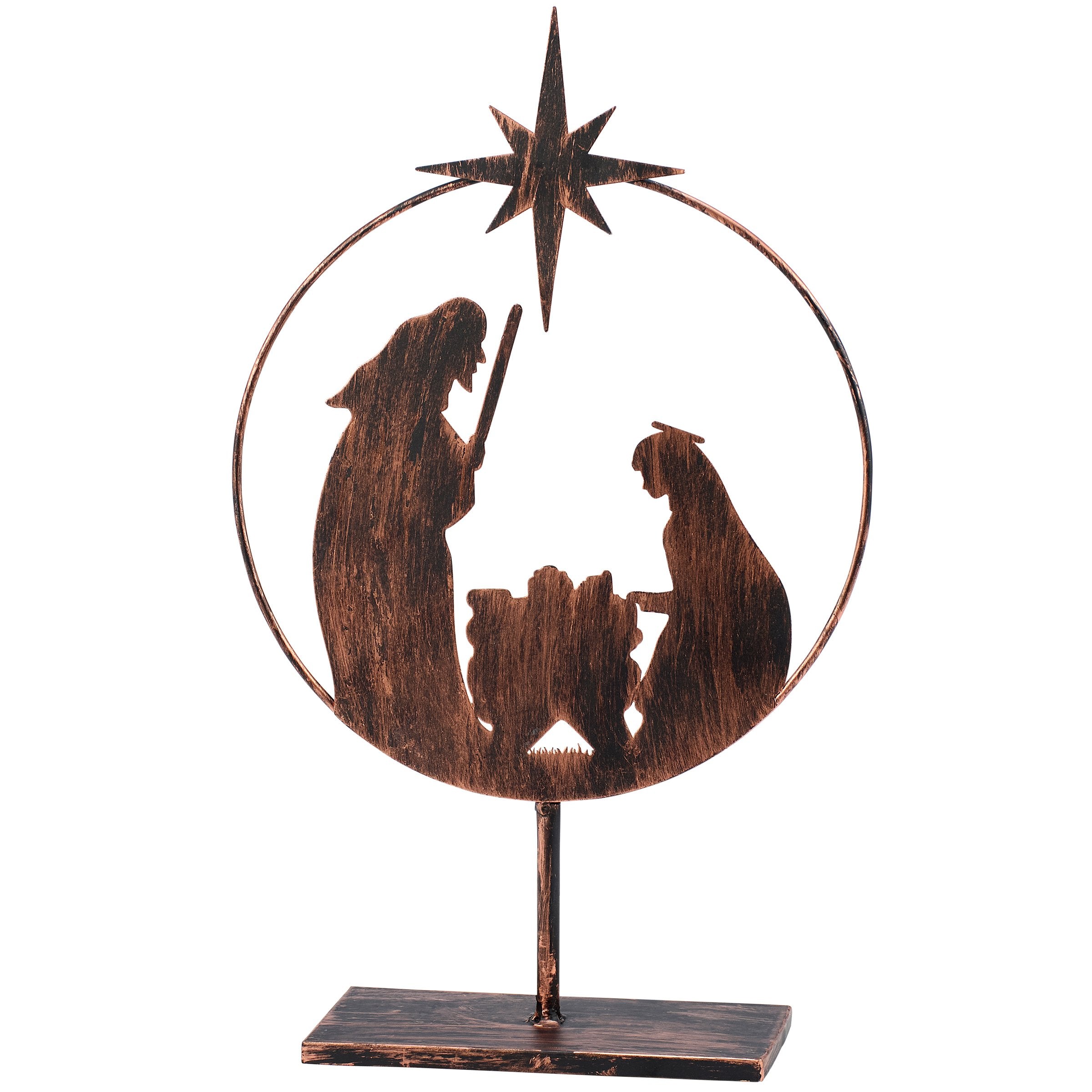 Primitives by Kathy Decorative Metal Round Nativity Sitter Christmas Decor