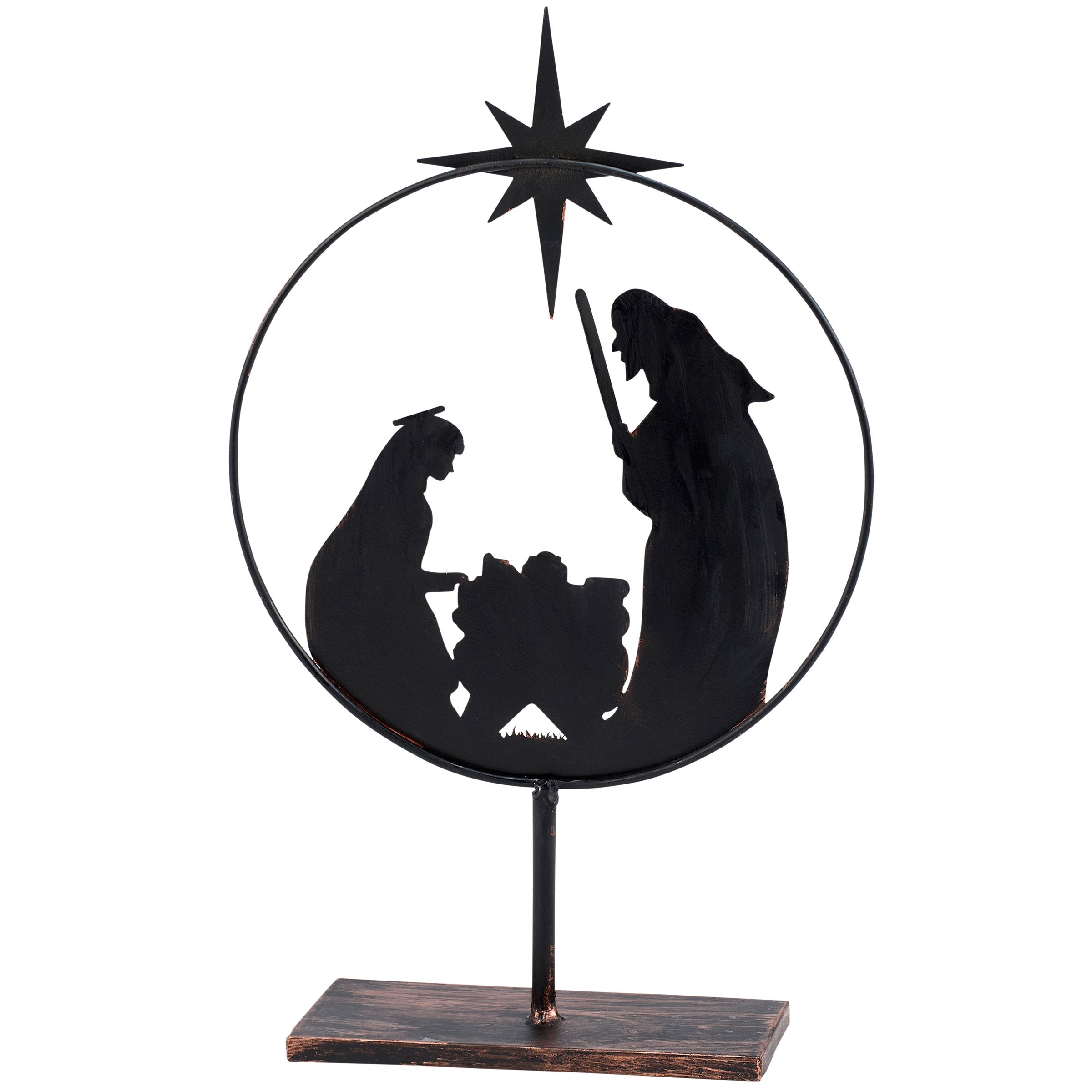 Primitives by Kathy Decorative Metal Round Nativity Sitter Christmas Decor