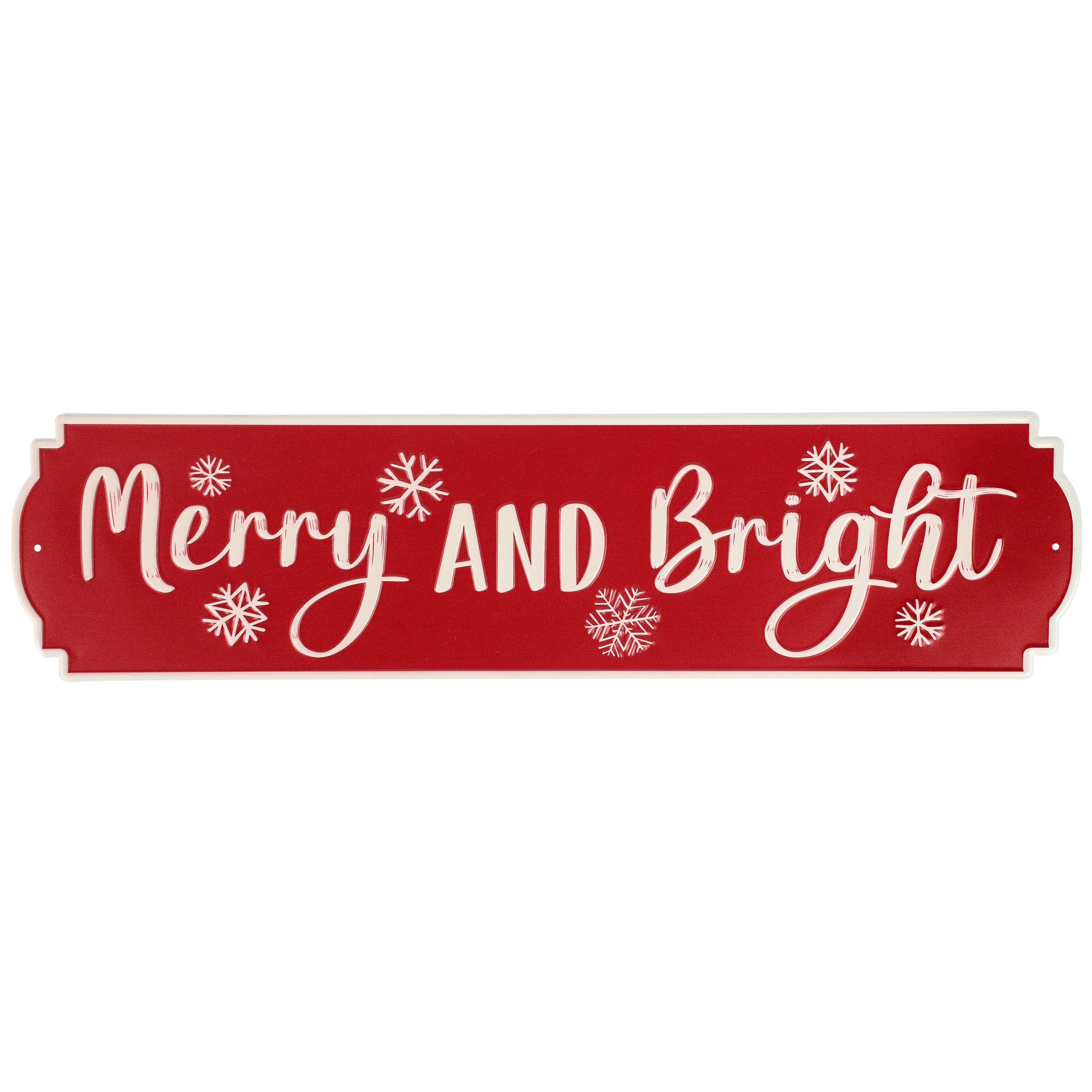 Charming Metal 'Merry And Bright' Christmas Wall Decor with Embossed Snowflakes