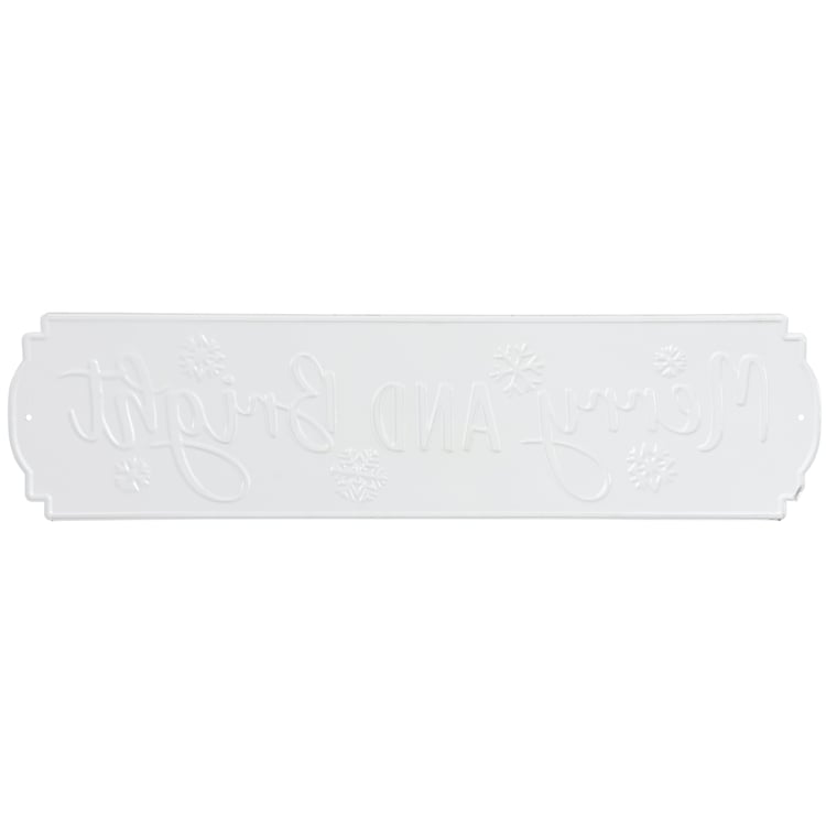 Charming Metal 'Merry And Bright' Christmas Wall Decor with Embossed Snowflakes