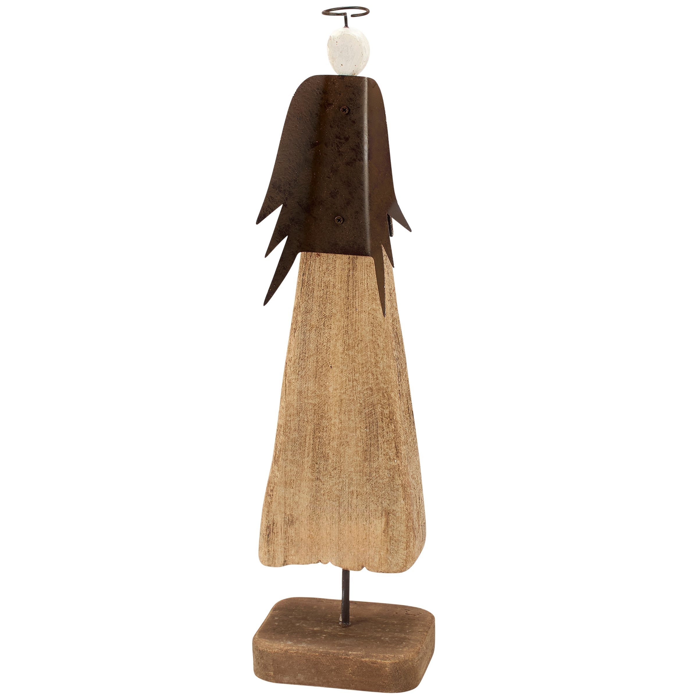 Rustic Wood & Metal Large Angel Sitter Figurine, Distressed Christmas Home Decor