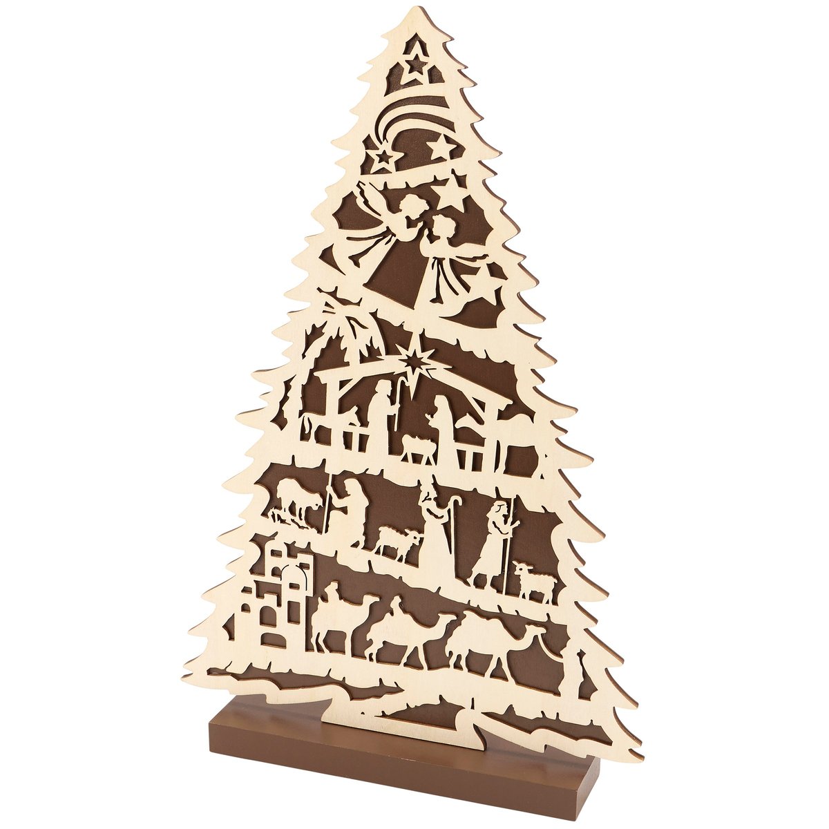 Elegant Wooden Nativity Story Tree Sitter - Freestanding Christmas Home Accent