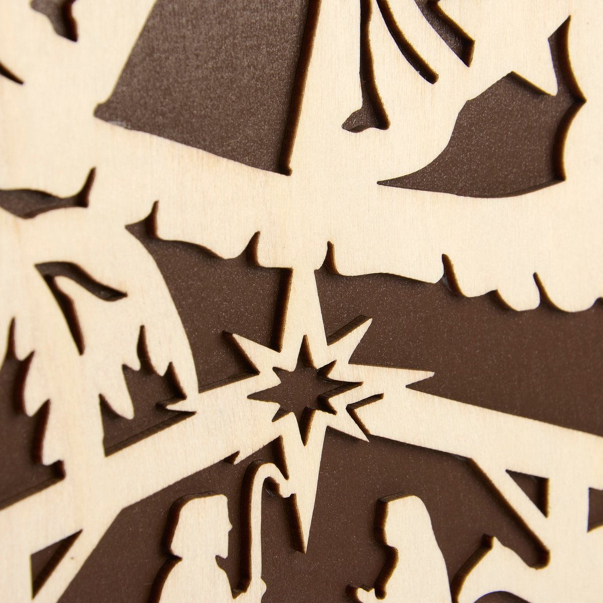 Elegant Wooden Nativity Story Tree Sitter - Freestanding Christmas Home Accent