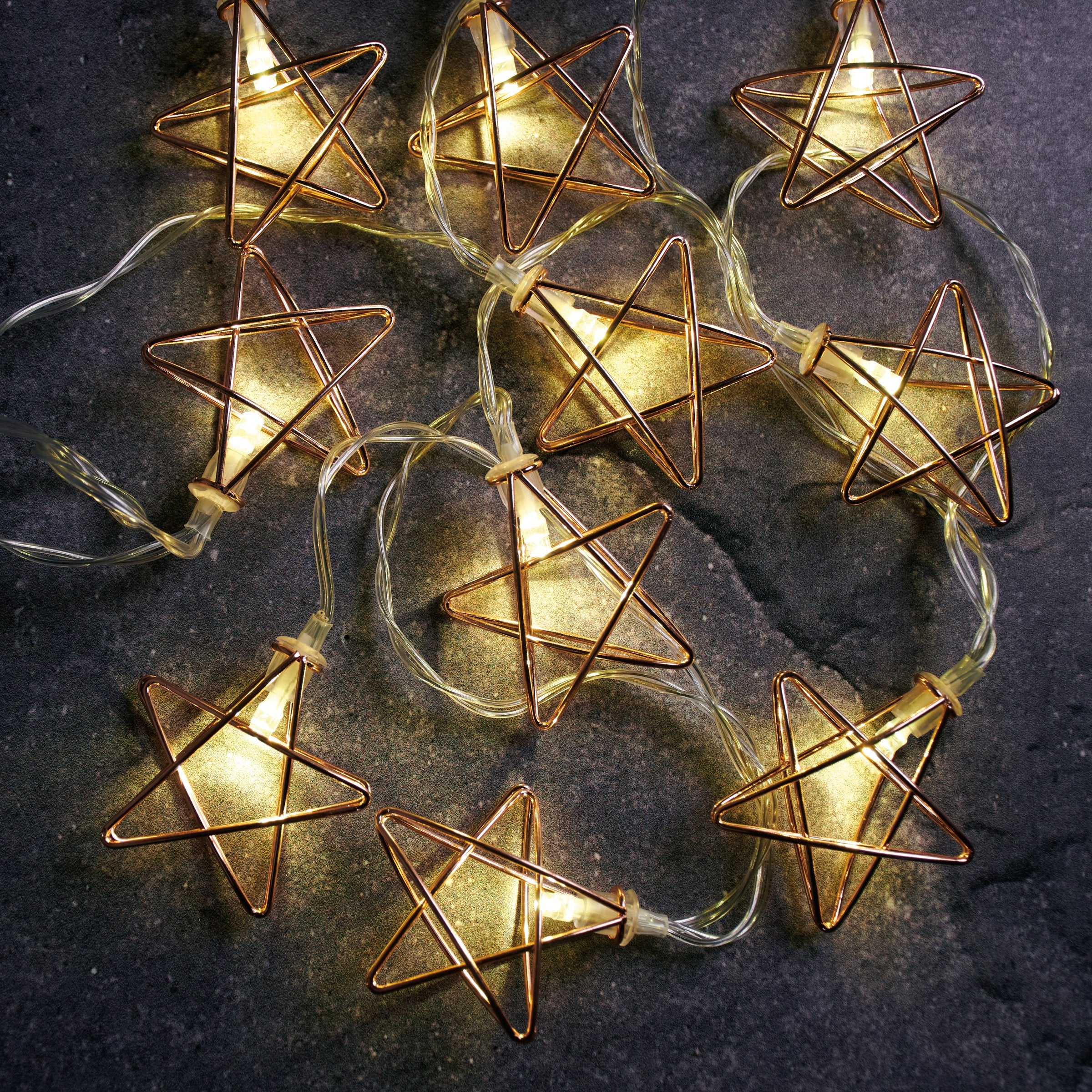 Charming Metal Star String Lights - Warm White LED, Battery Operated, Timer