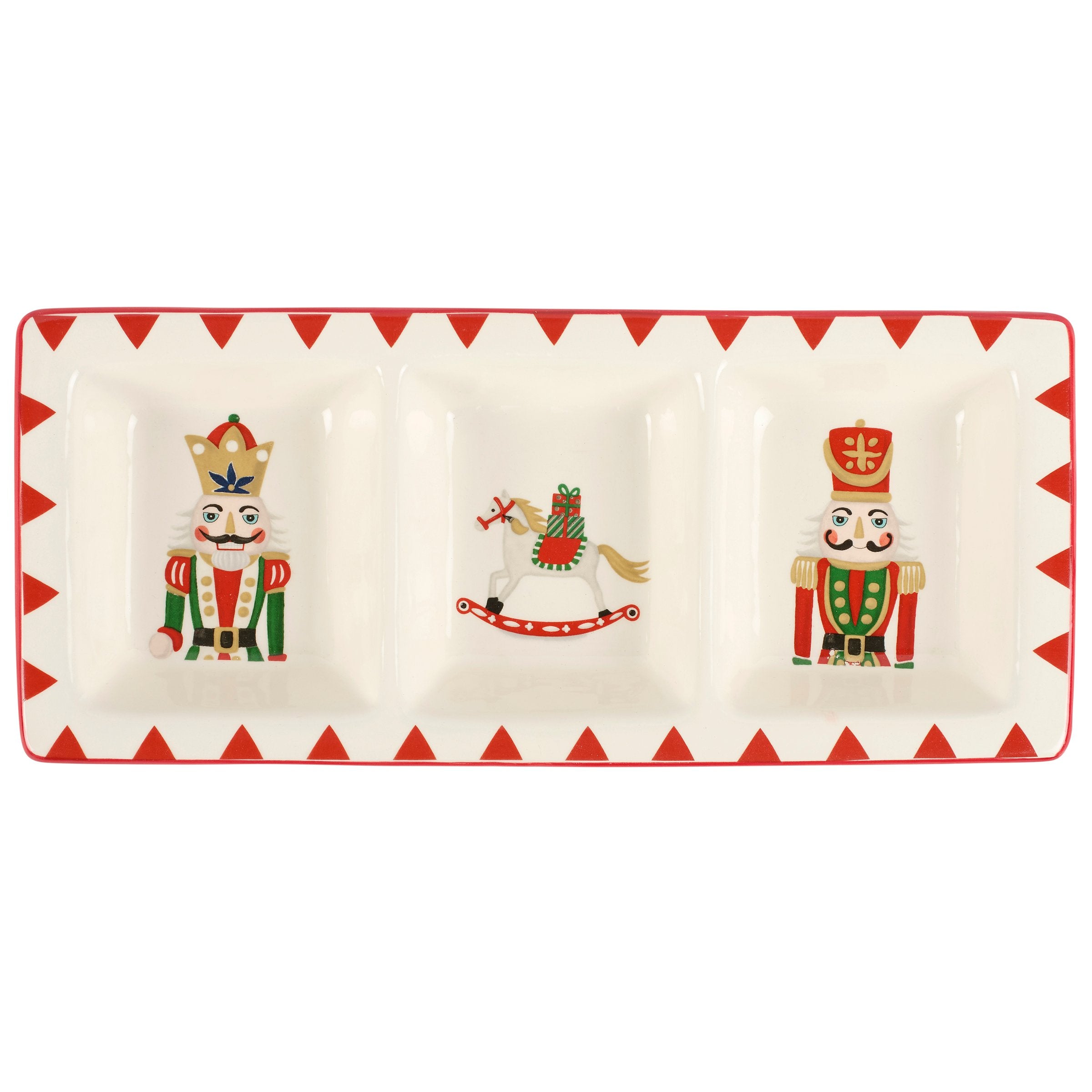 Festive Nutcracker Christmas Stoneware Tidbit Tray with Three Sections