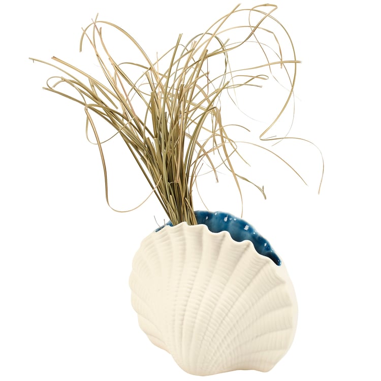 Coastal Porcelain Seashell Vase - Elegant Cream & Blue Beach Decor Accent