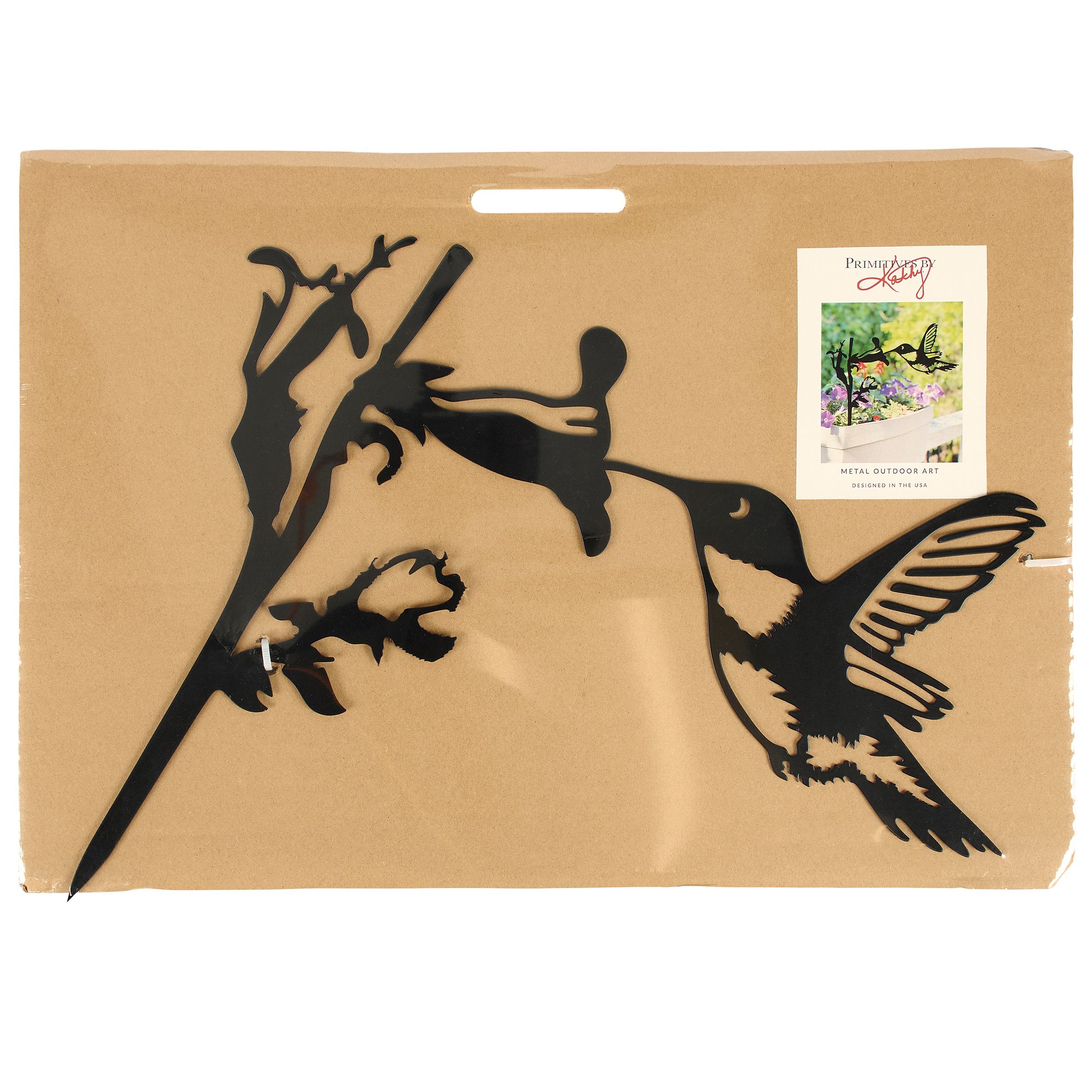 Elegant Hummingbird & Floral Metal Outdoor Garden Art Stake Decor