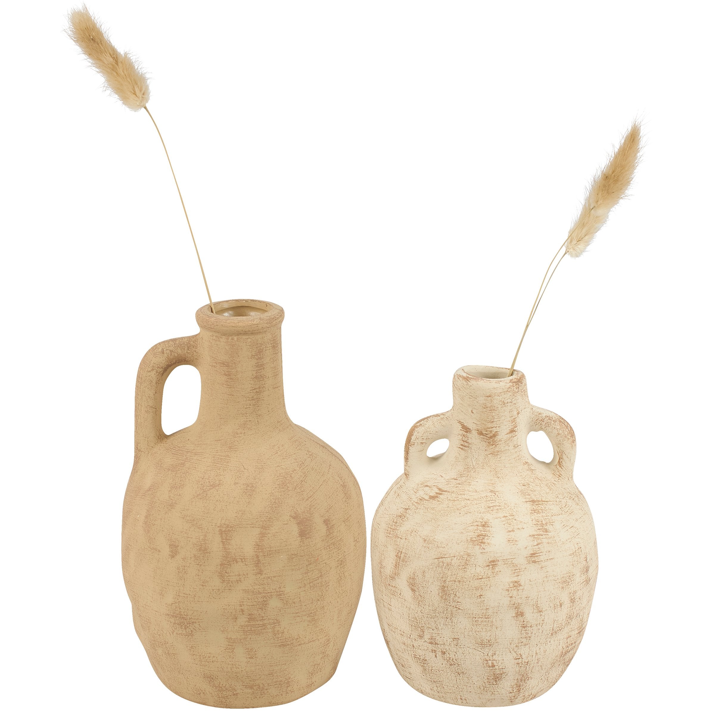 Rustic Farmhouse Ceramic Jug Vases: Distressed Decor Set for Stemmed Florals